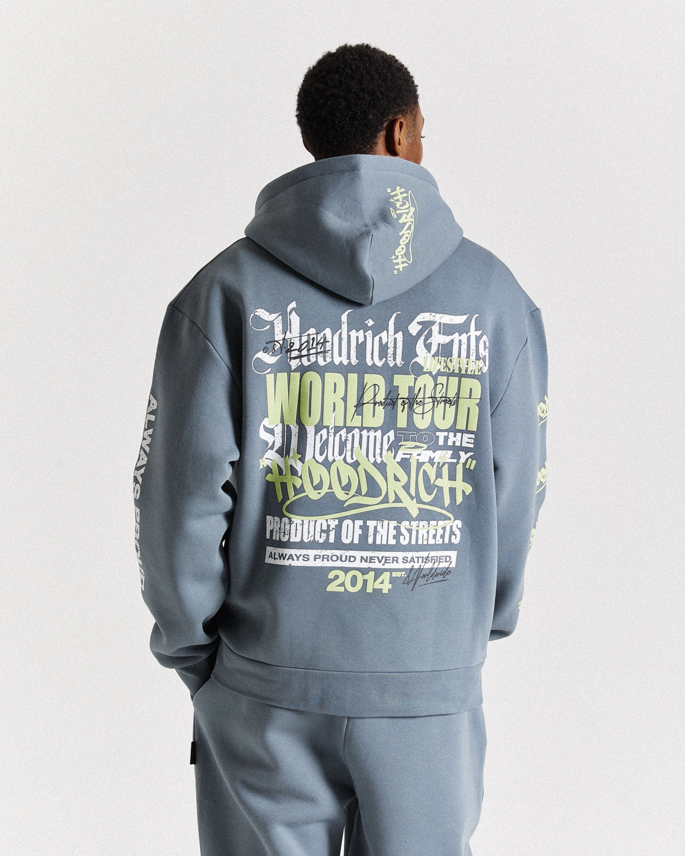 Stamp Tour Oversized Zip Hoodie - Grey/White/Lime - Image 11