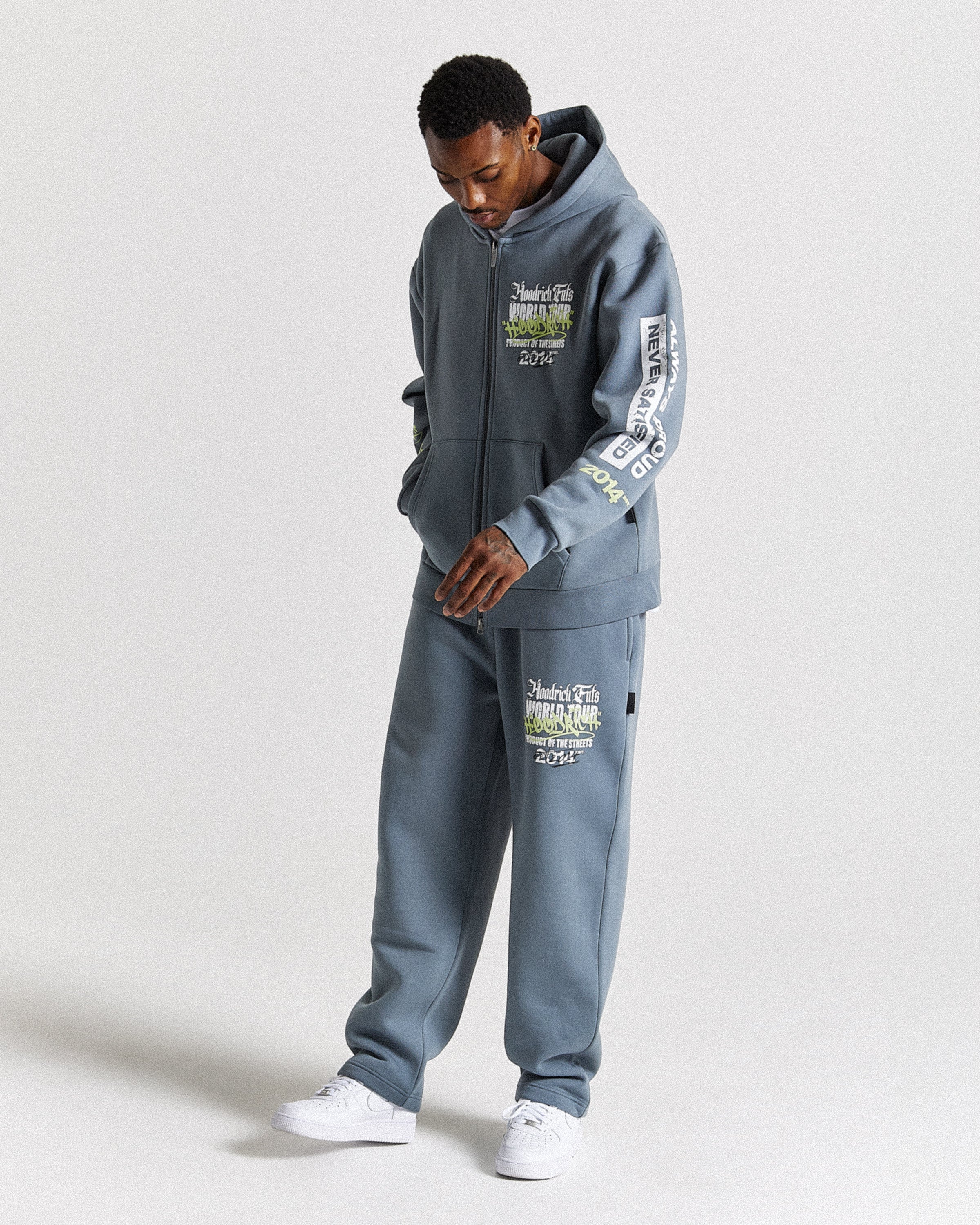 Stamp Tour Oversized Zip Hoodie - Grey/White/Lime - Image 7