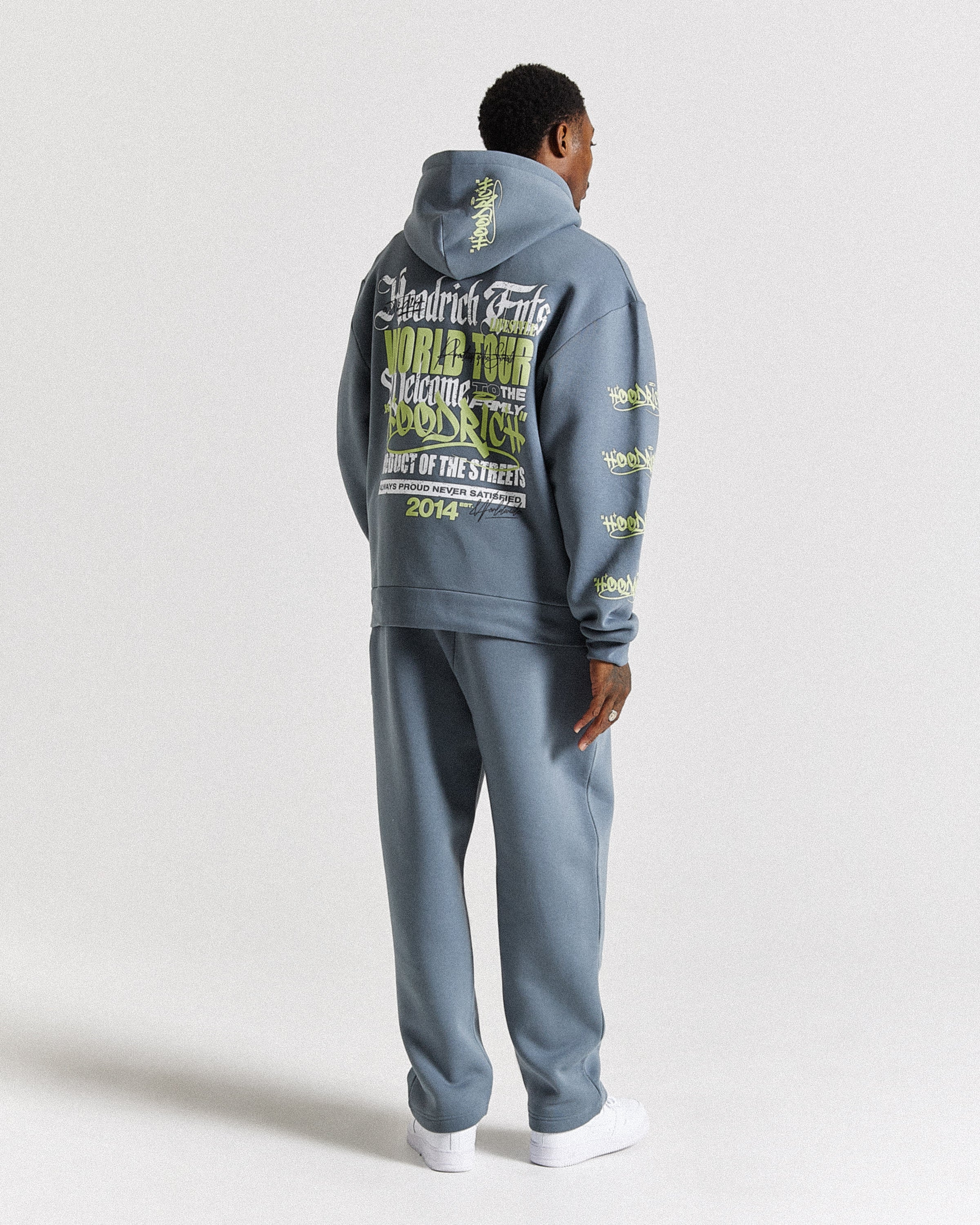 Stamp Tour Oversized Zip Hoodie - Grey/White/Lime - Image 8