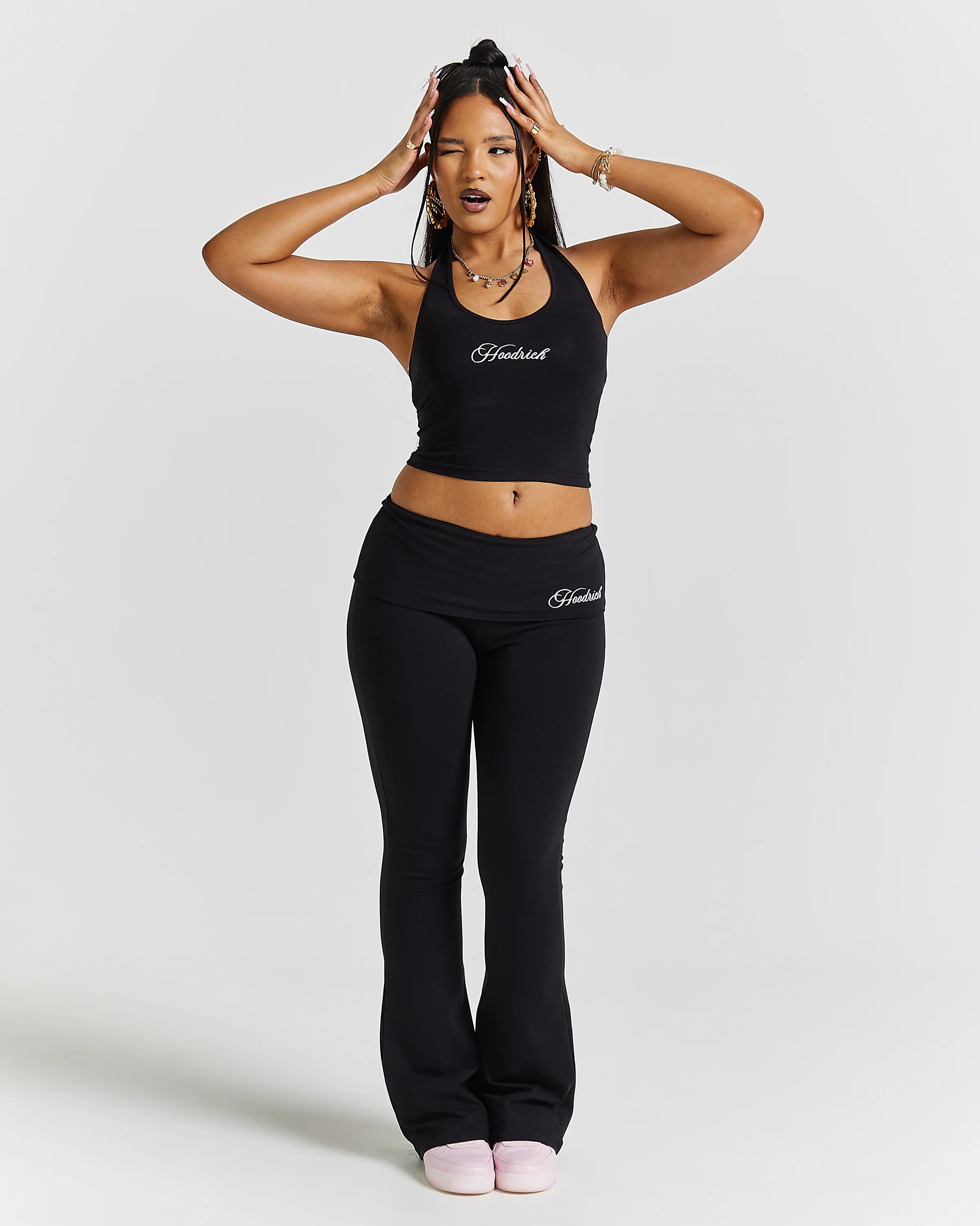 Poise Fold Over Flare Leggings - Black/white - Image 4