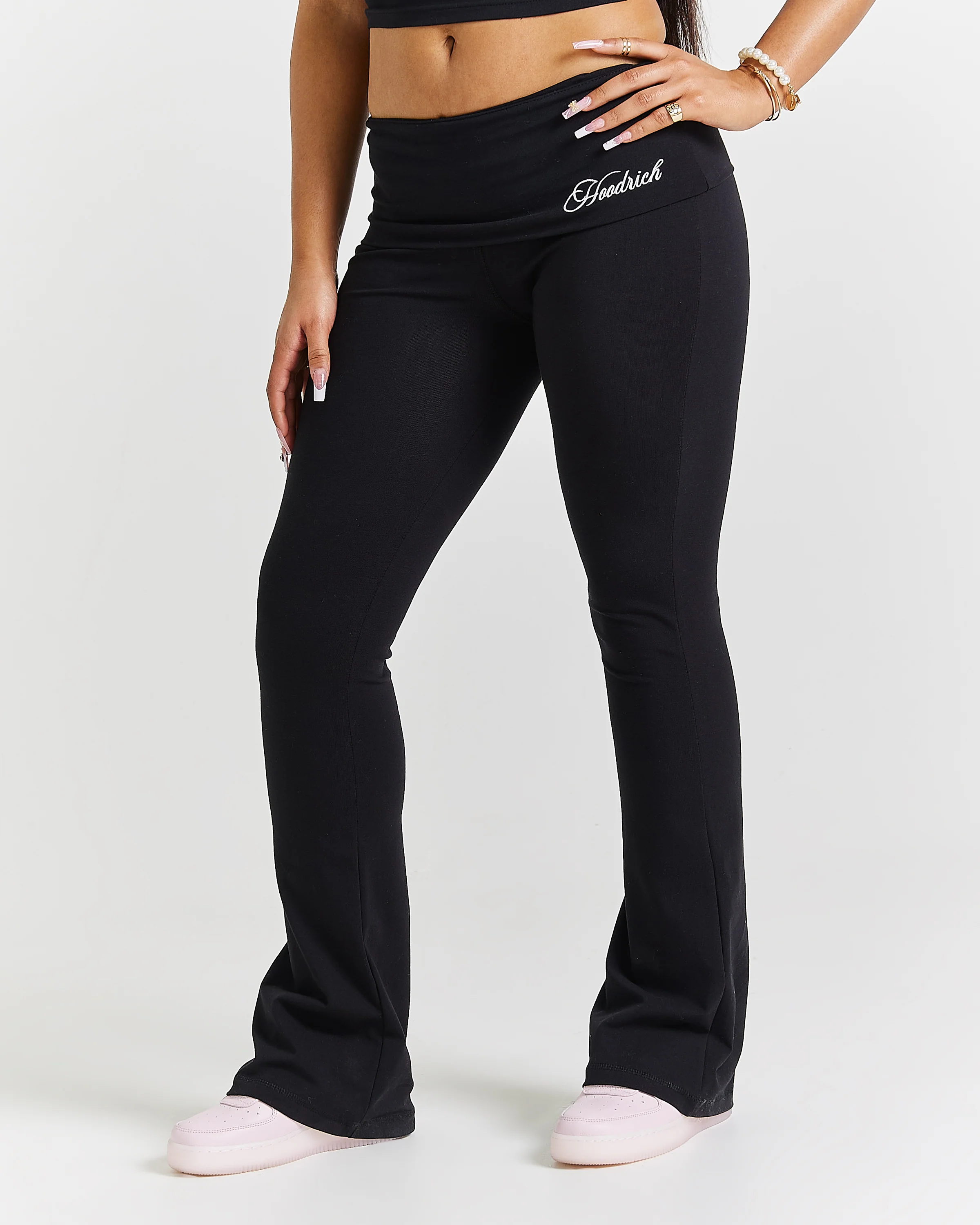 Poise Fold Over Flare Leggings - Black/white - Image 8