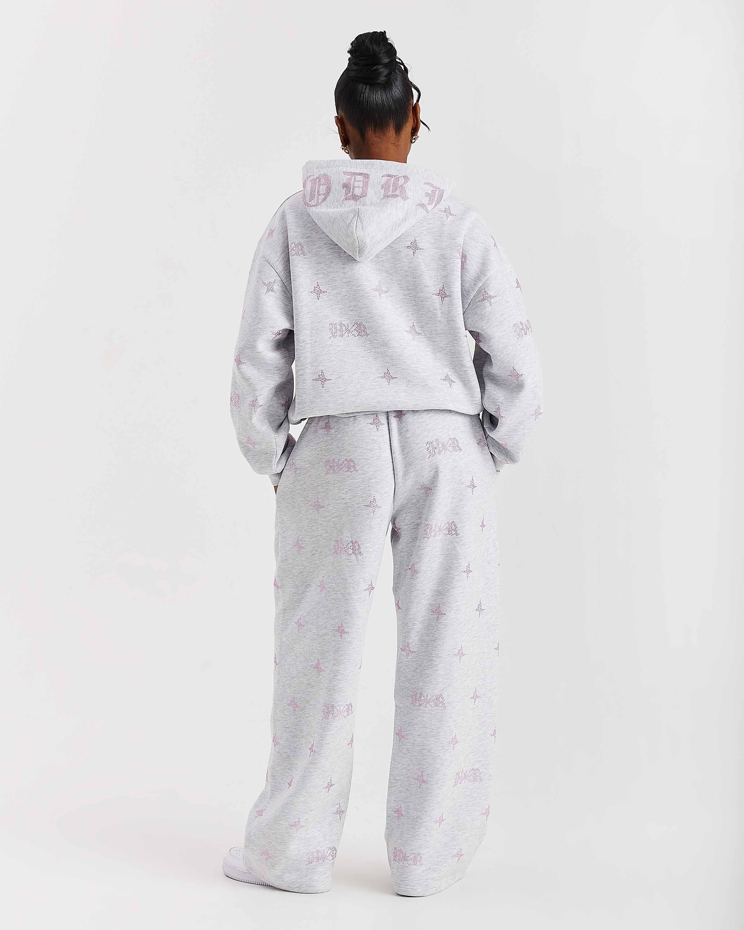 Razor Oversized Wide Leg Joggers - Light Grey/Rhinestone - Image 2