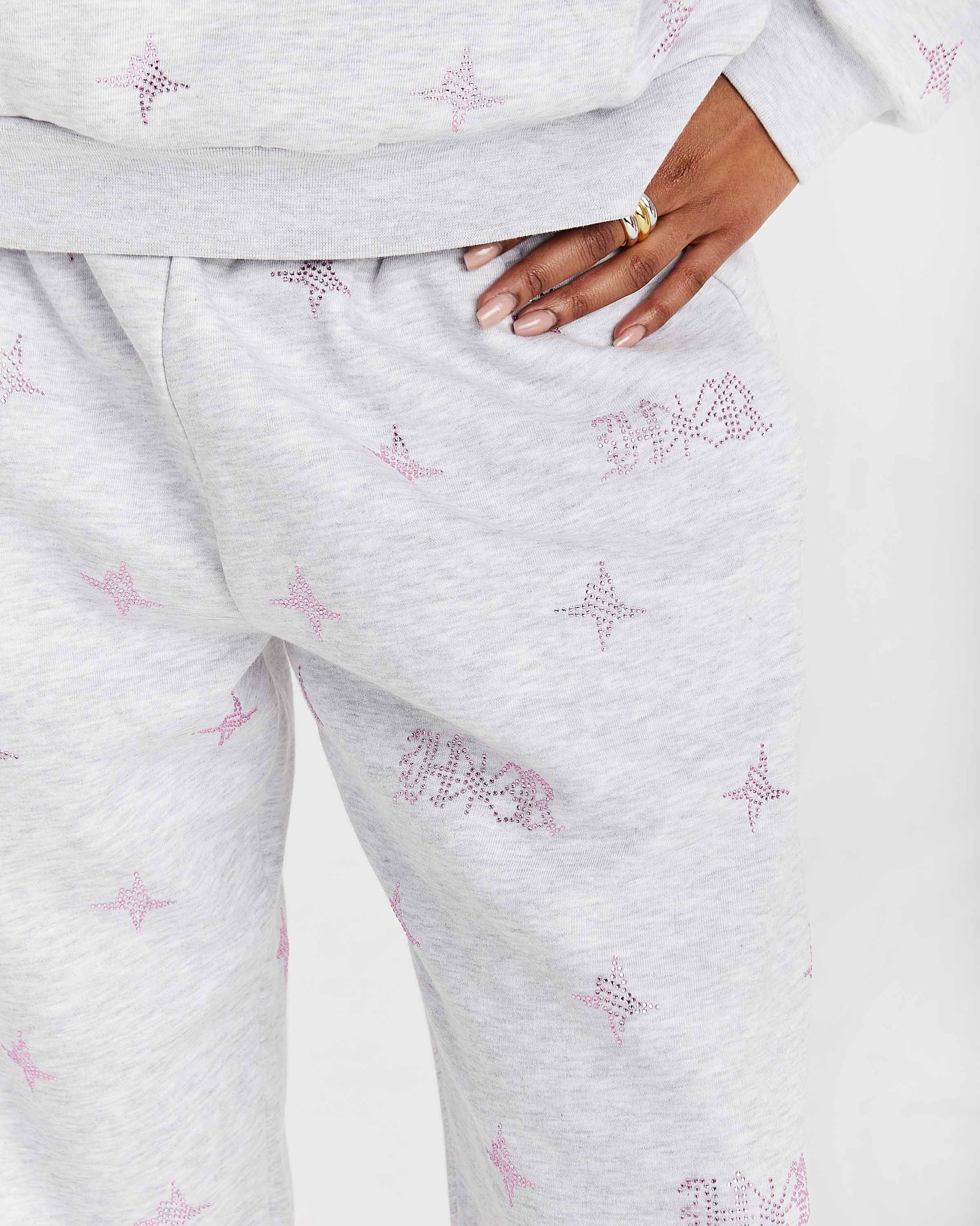 Razor Oversized Wide Leg Joggers - Light Grey/Rhinestone - Image 3