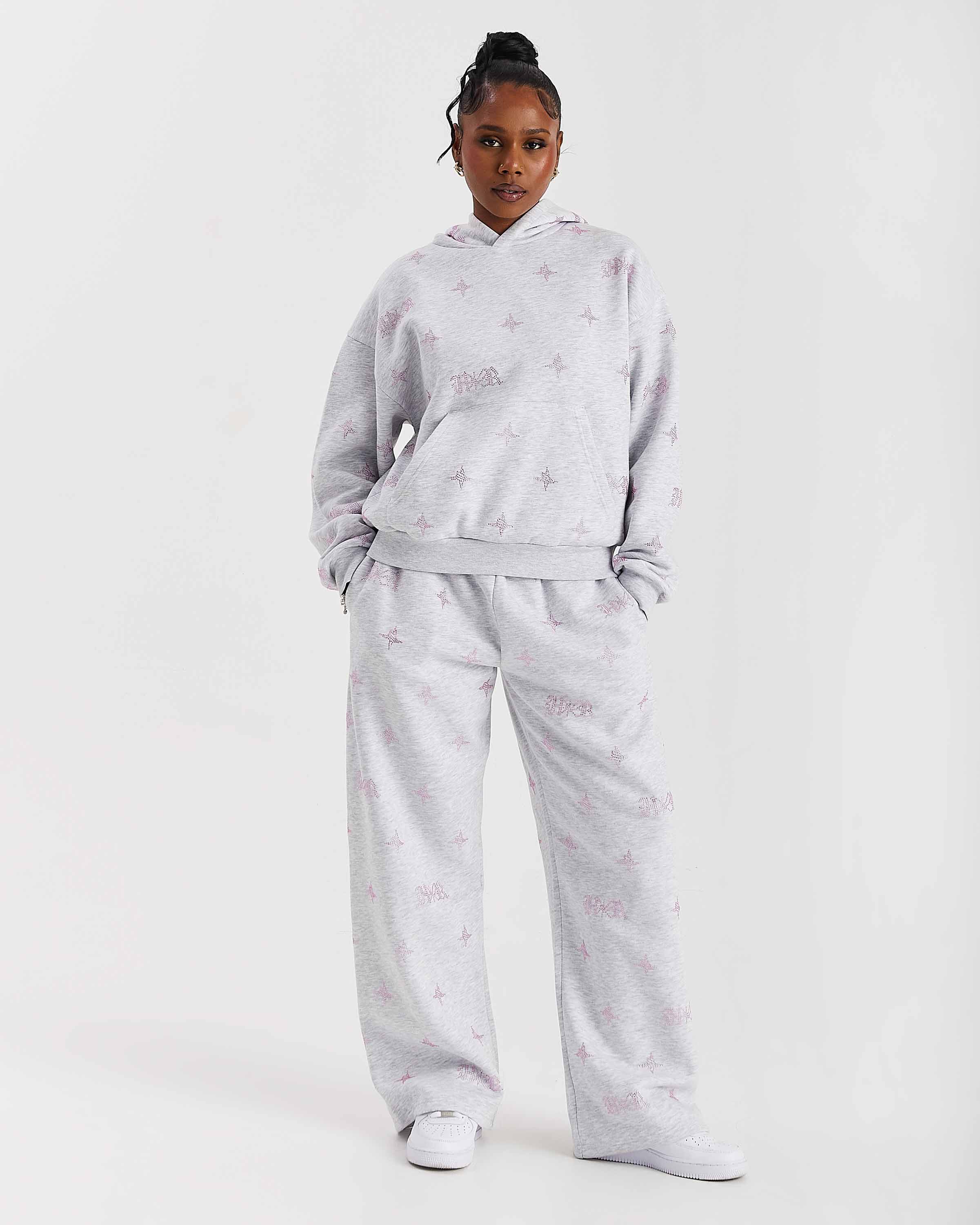 Razor Oversized Wide Leg Joggers - Light Grey/Rhinestone - Image 6
