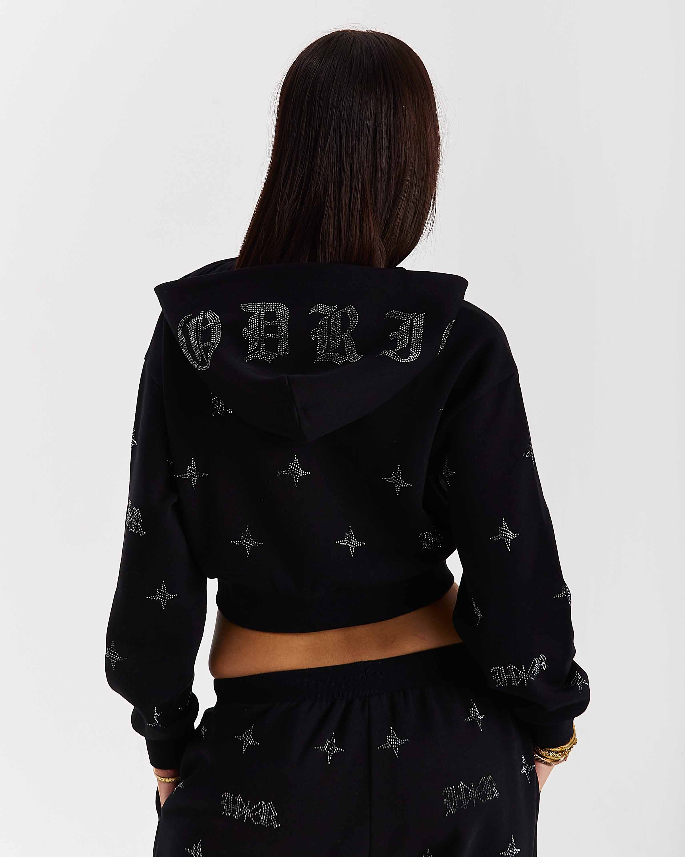 Razor Cropped Zip Hoodie - Black/Silver - Image 3