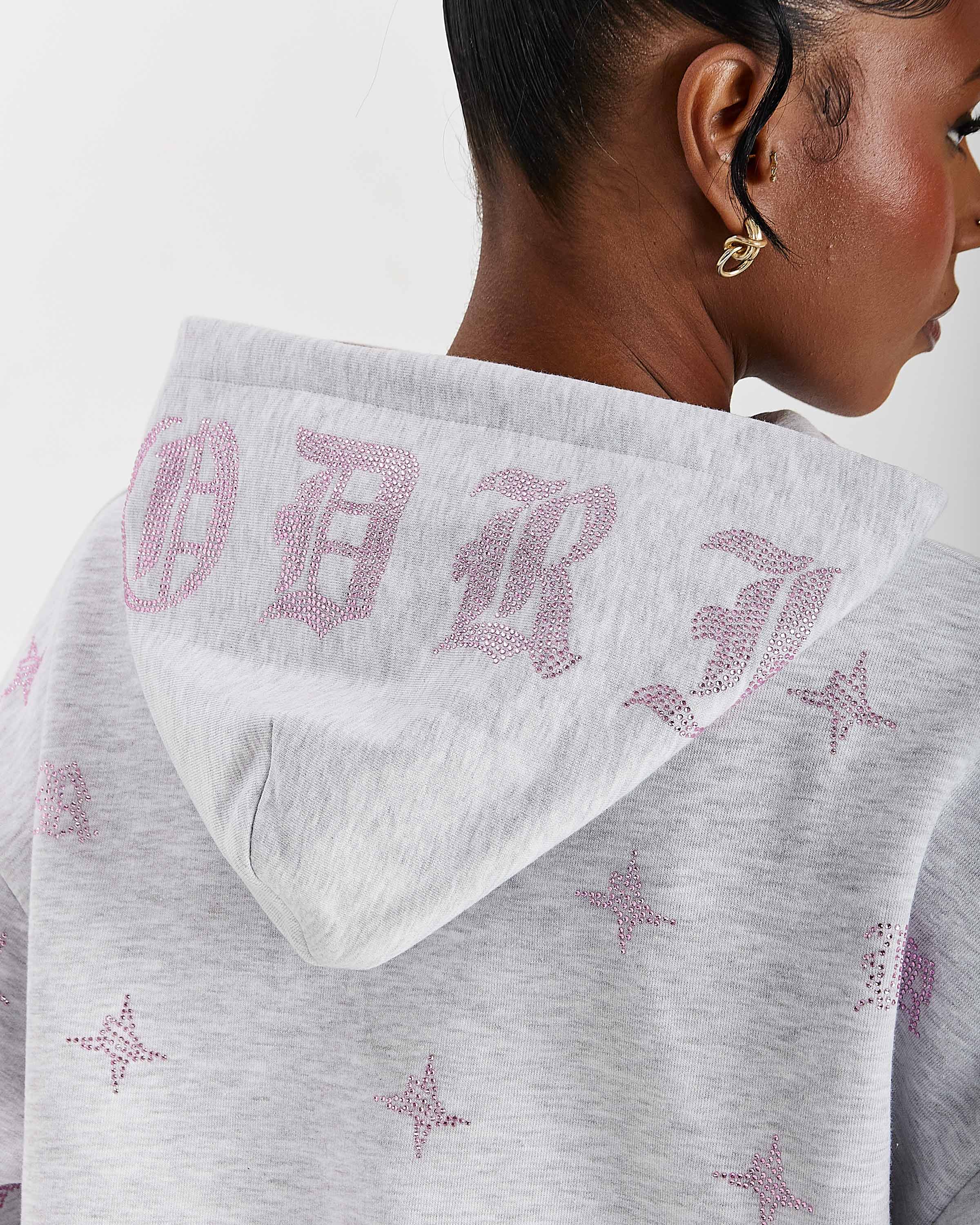 Razor Mid Length Hoodie - Light Grey/Rhinestone - Image 2