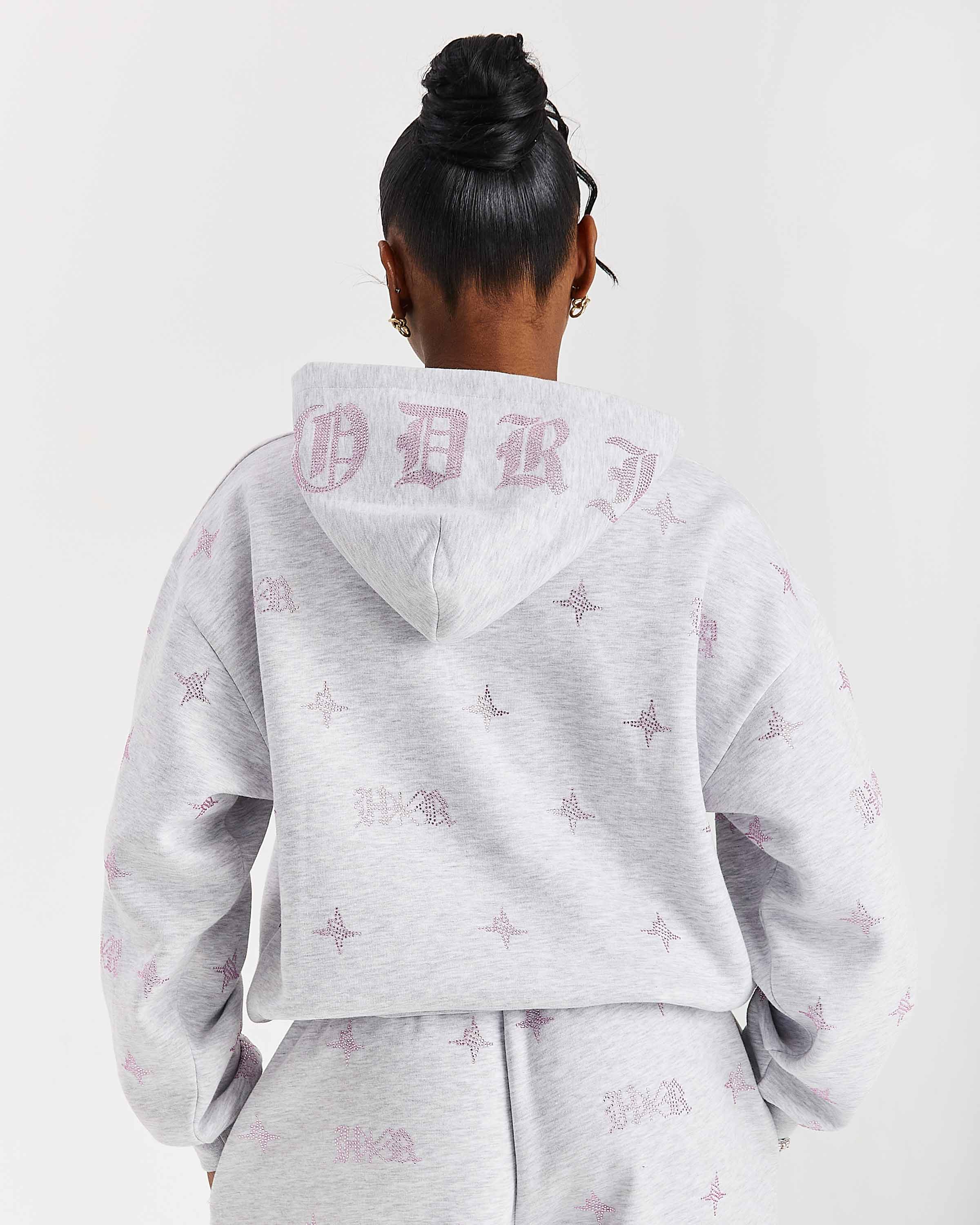 Razor Mid Length Hoodie - Light Grey/Rhinestone - Image 4
