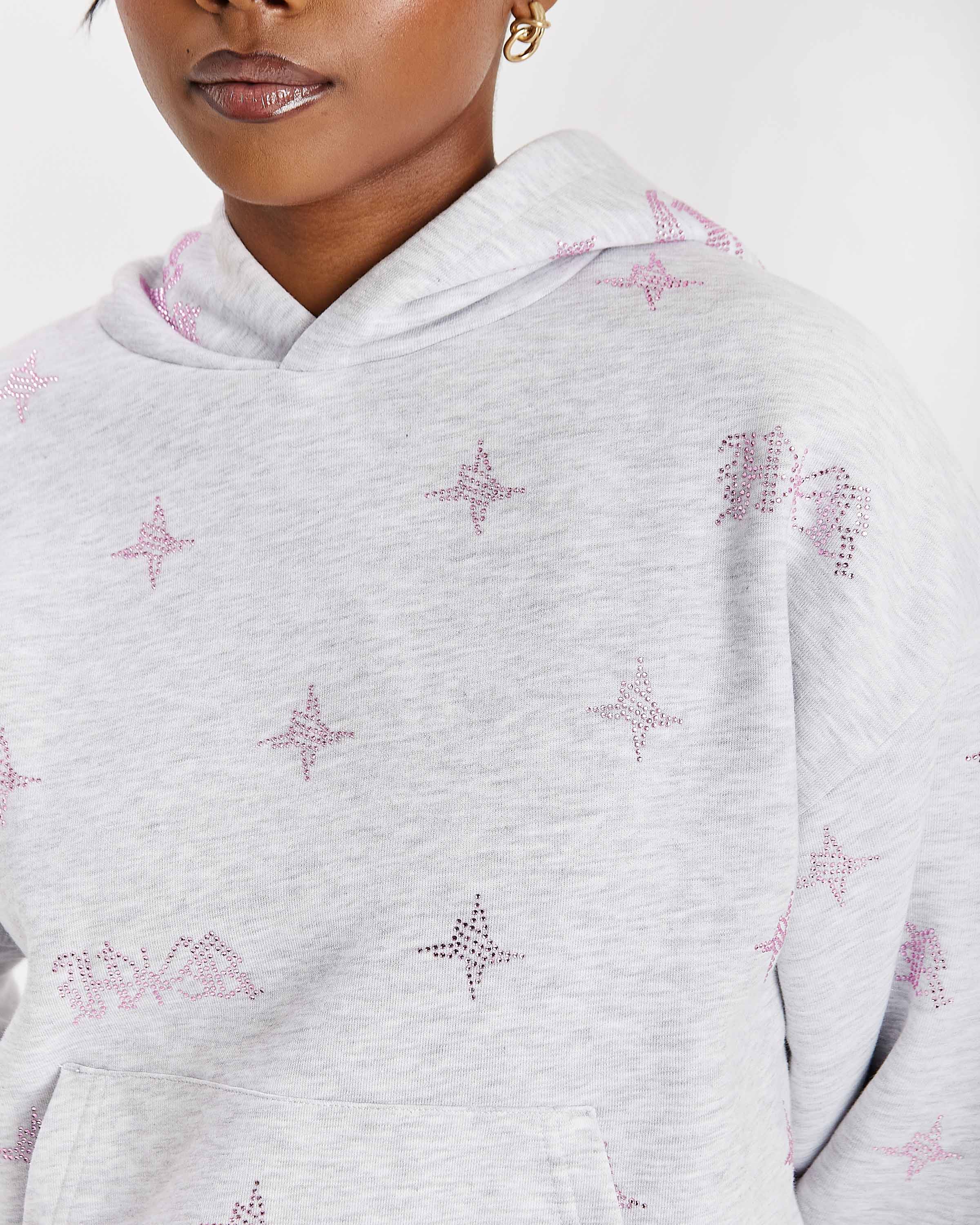 Razor Mid Length Hoodie - Light Grey/Rhinestone - Image 6