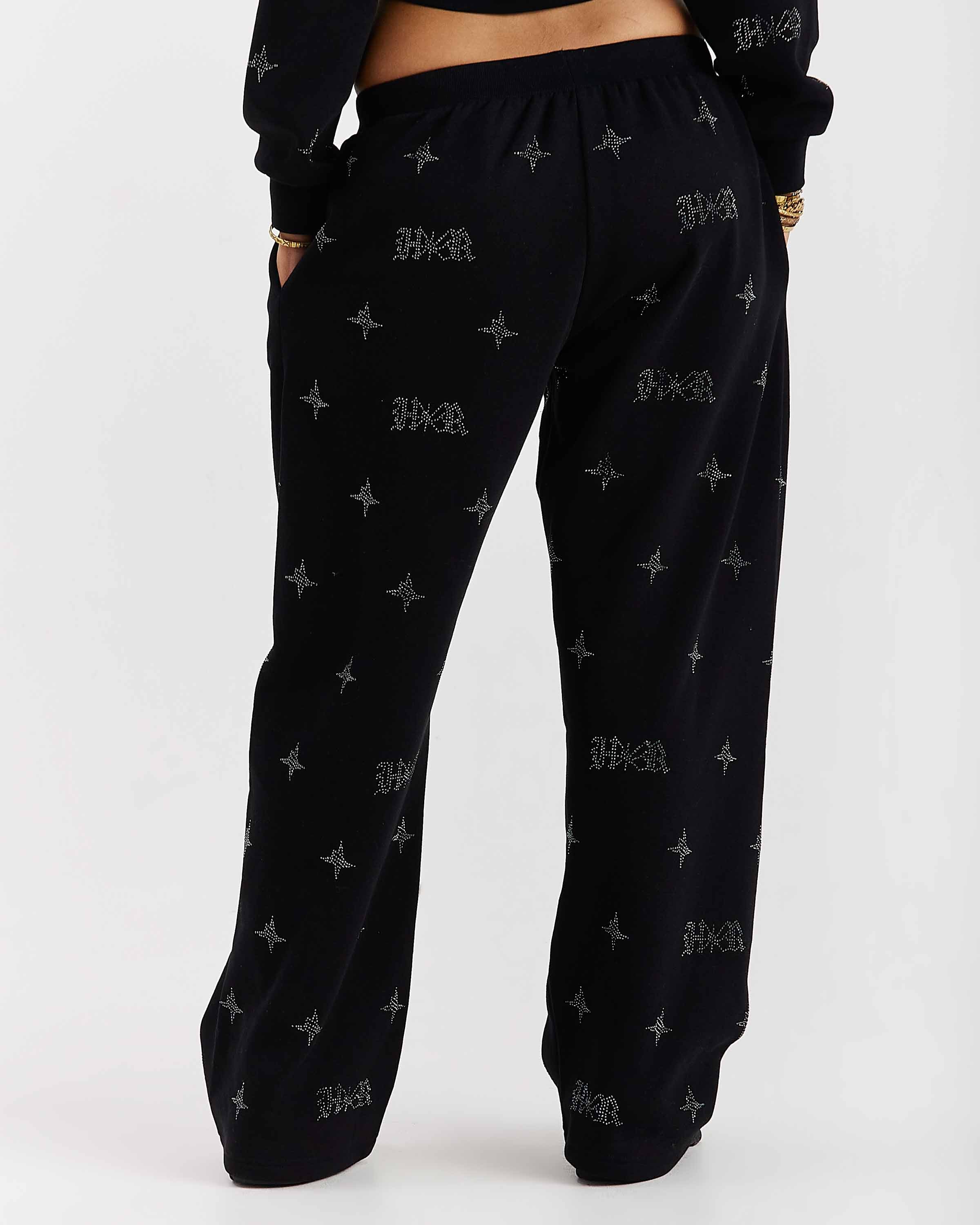 Razor Oversized Wide Leg Joggers - Black/Rhinestone - Image 4