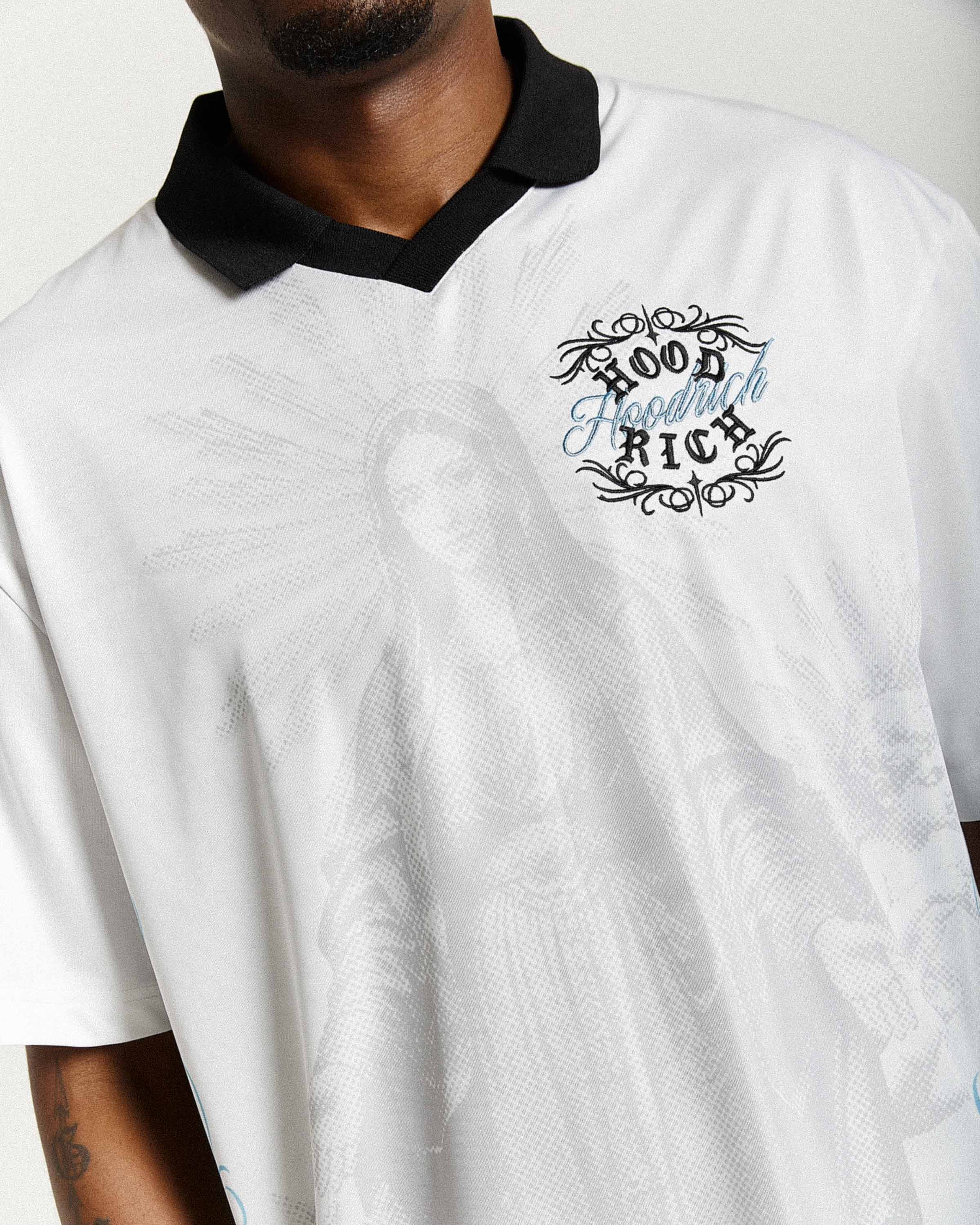 Rito Oversized Football Shirt - Off White/Black/Blue - Image 6