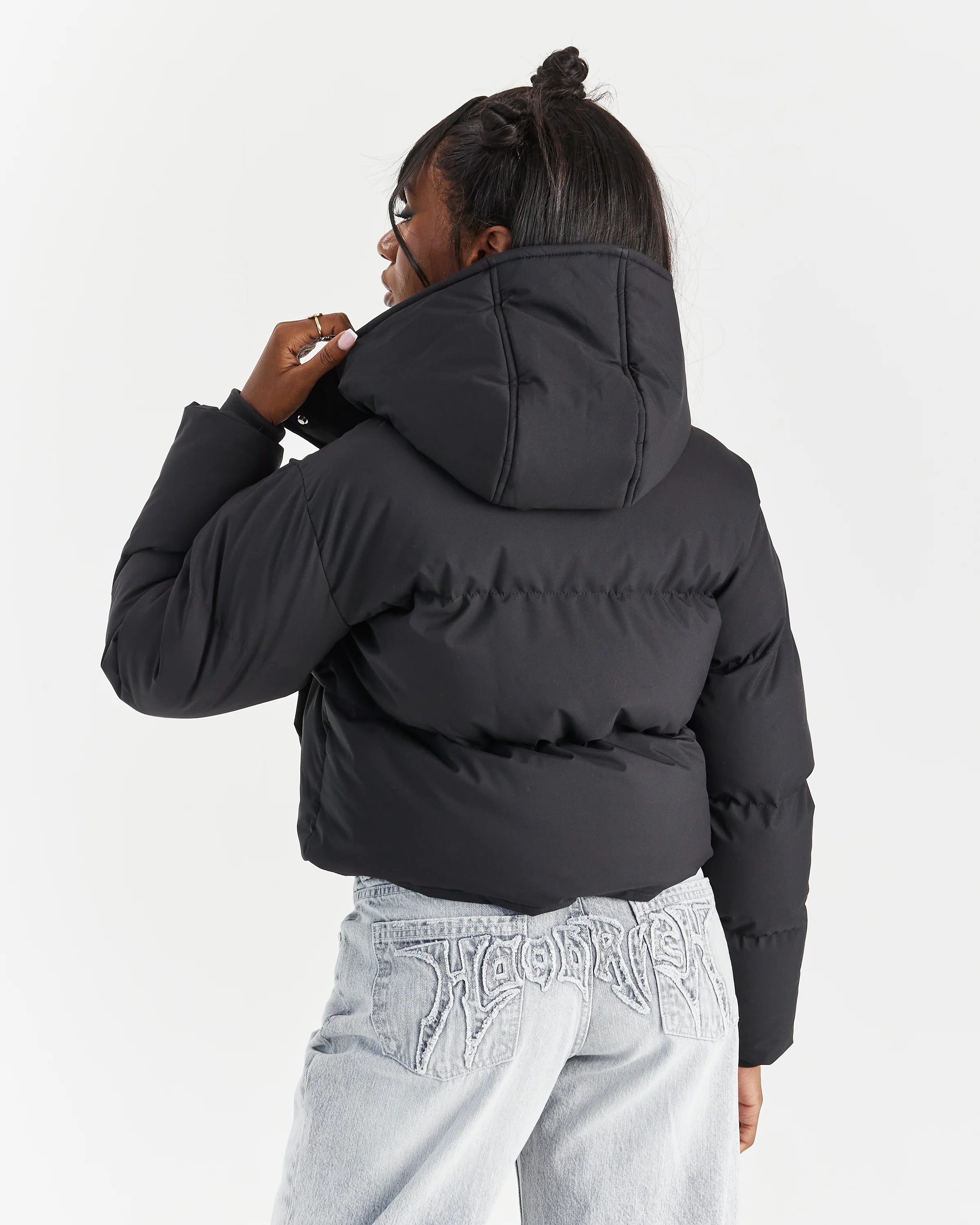 Script Hugo Cropped Puffer - Black/Silver - Image 2