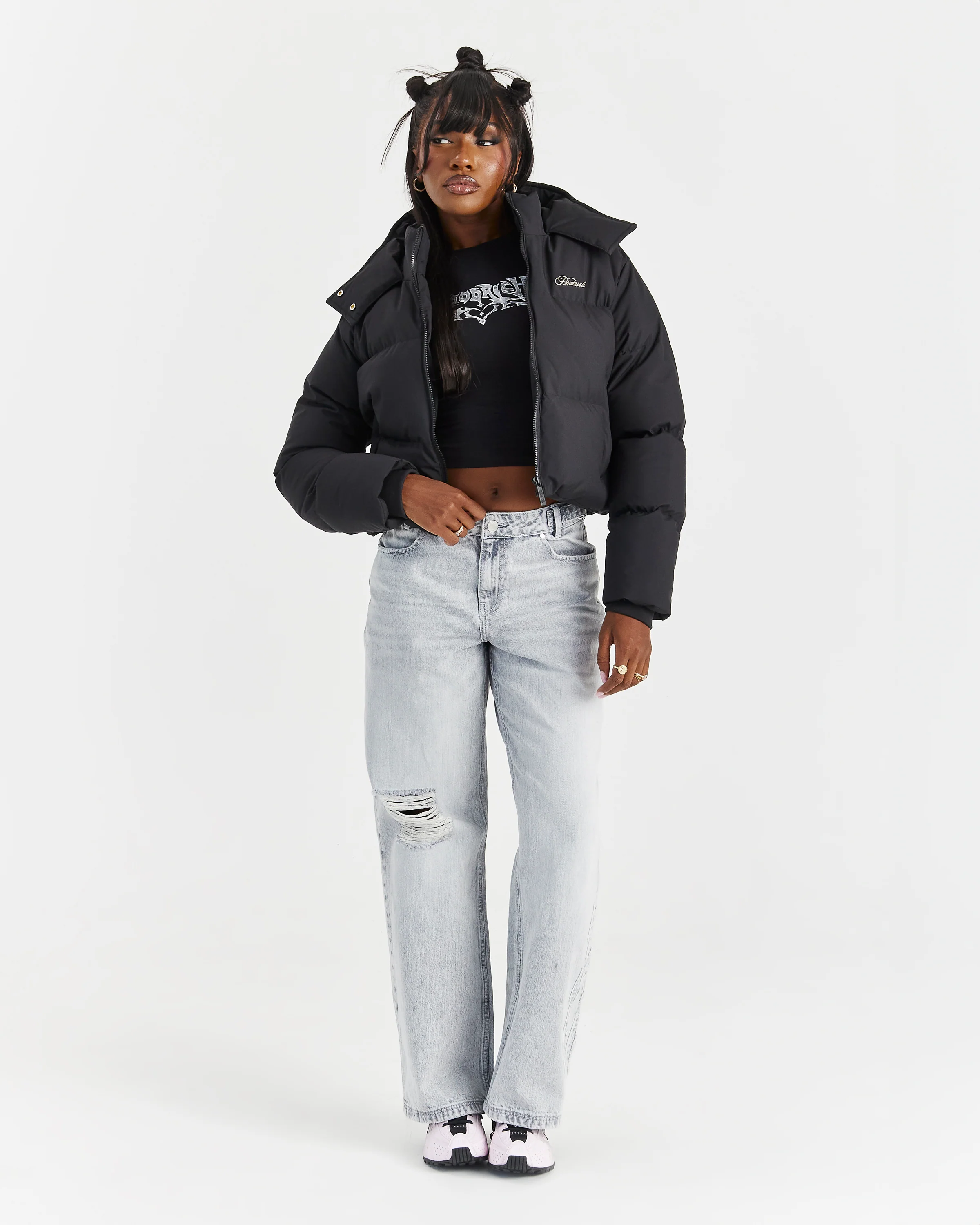 Script Hugo Cropped Puffer - Black/Silver - Image 4