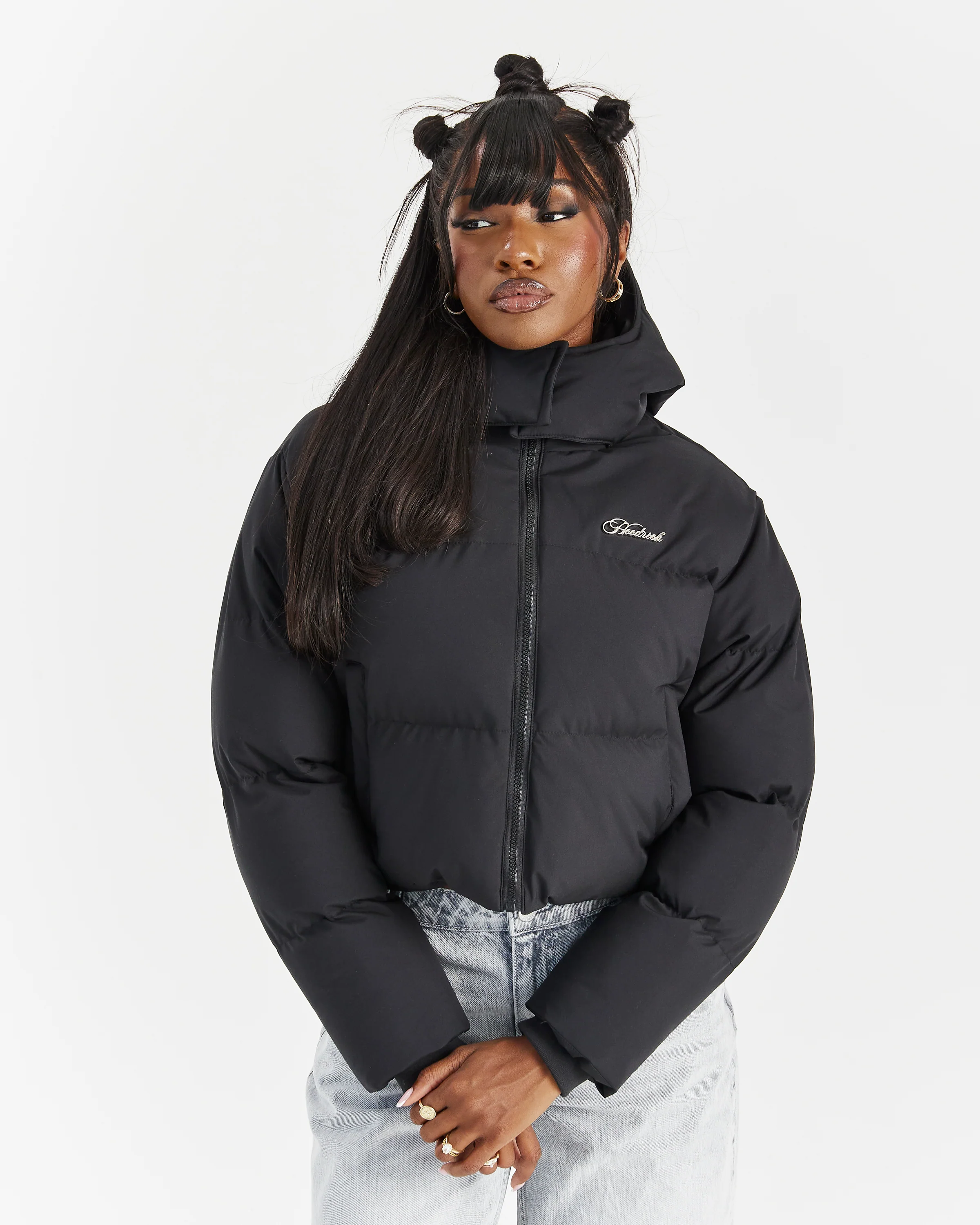 Script Hugo Cropped Puffer - Black/Silver - Image 5
