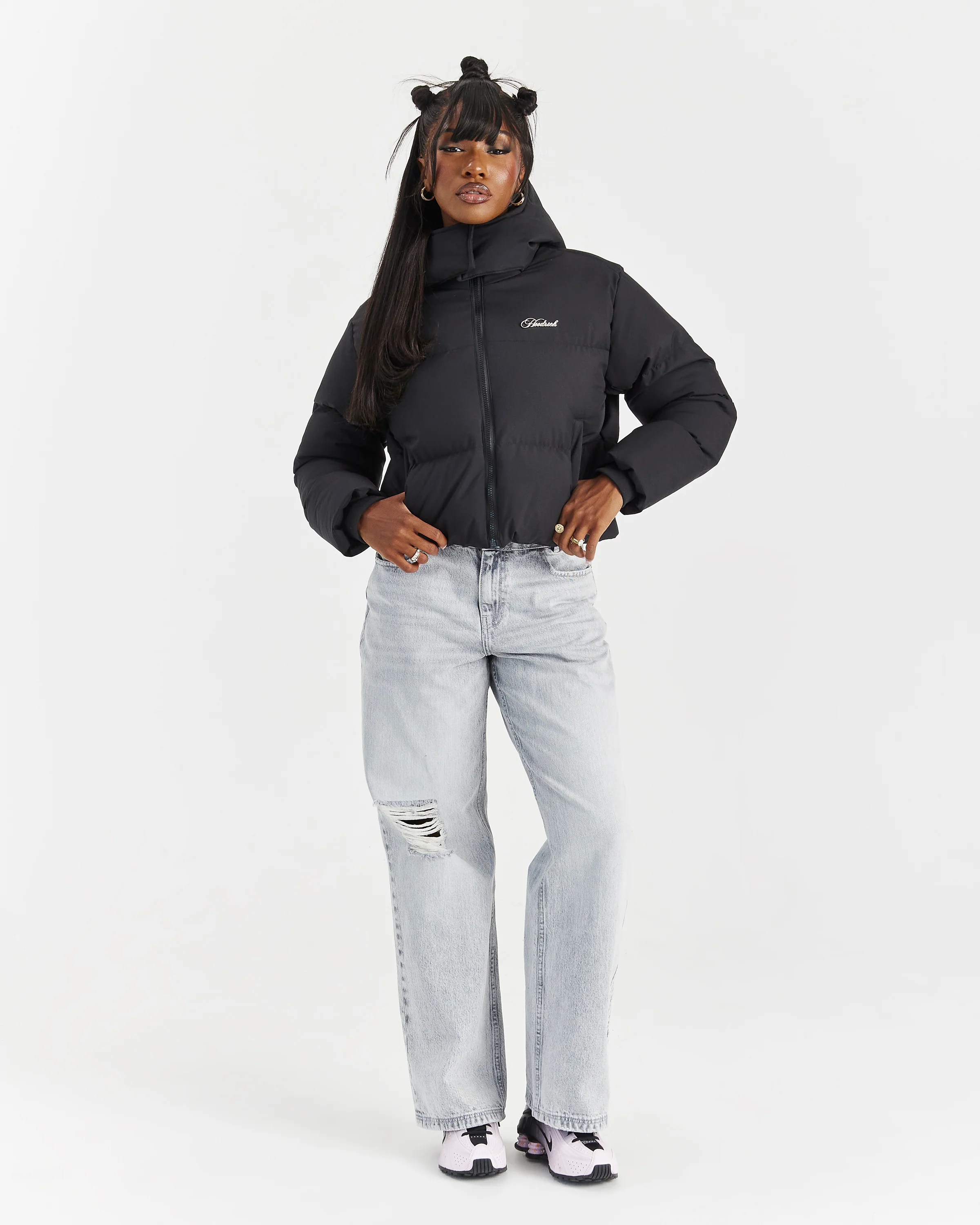 Script Hugo Cropped Puffer - Black/Silver - Image 6