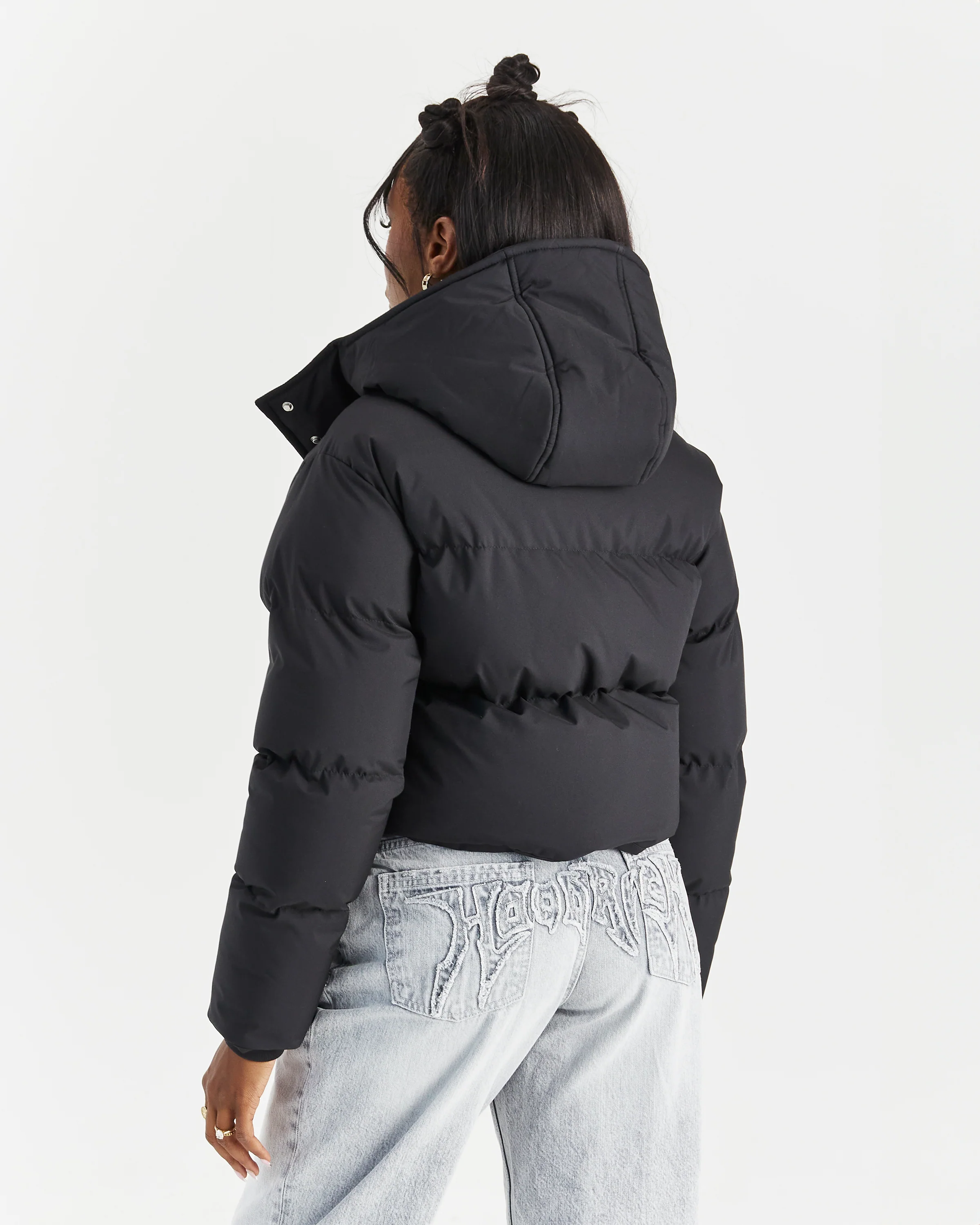 Script Hugo Cropped Puffer - Black/Silver - Image 7