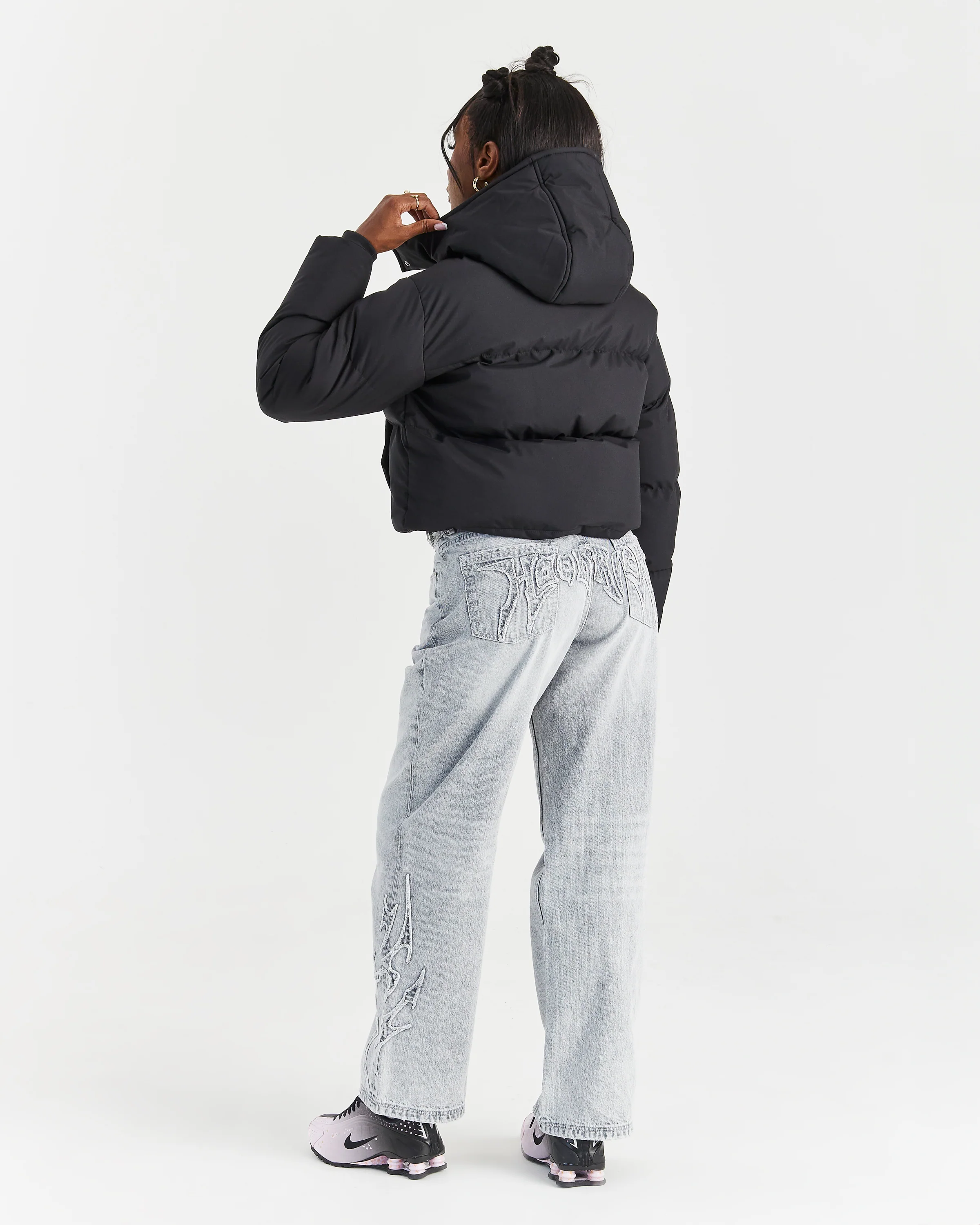 Script Hugo Cropped Puffer - Black/Silver - Image 8