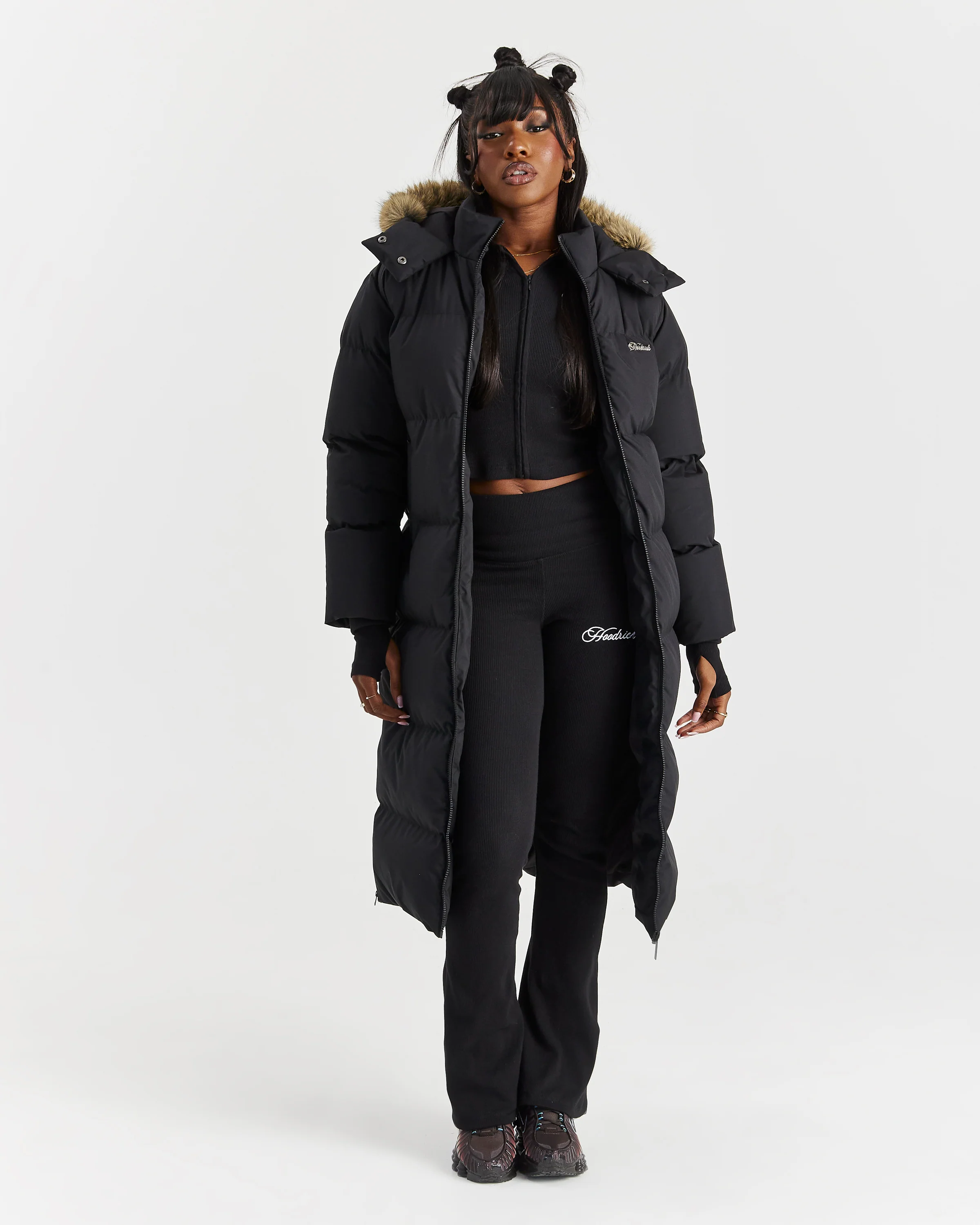 Script Hugo Longline Puffer - Black/Silver/Fur - Image 3