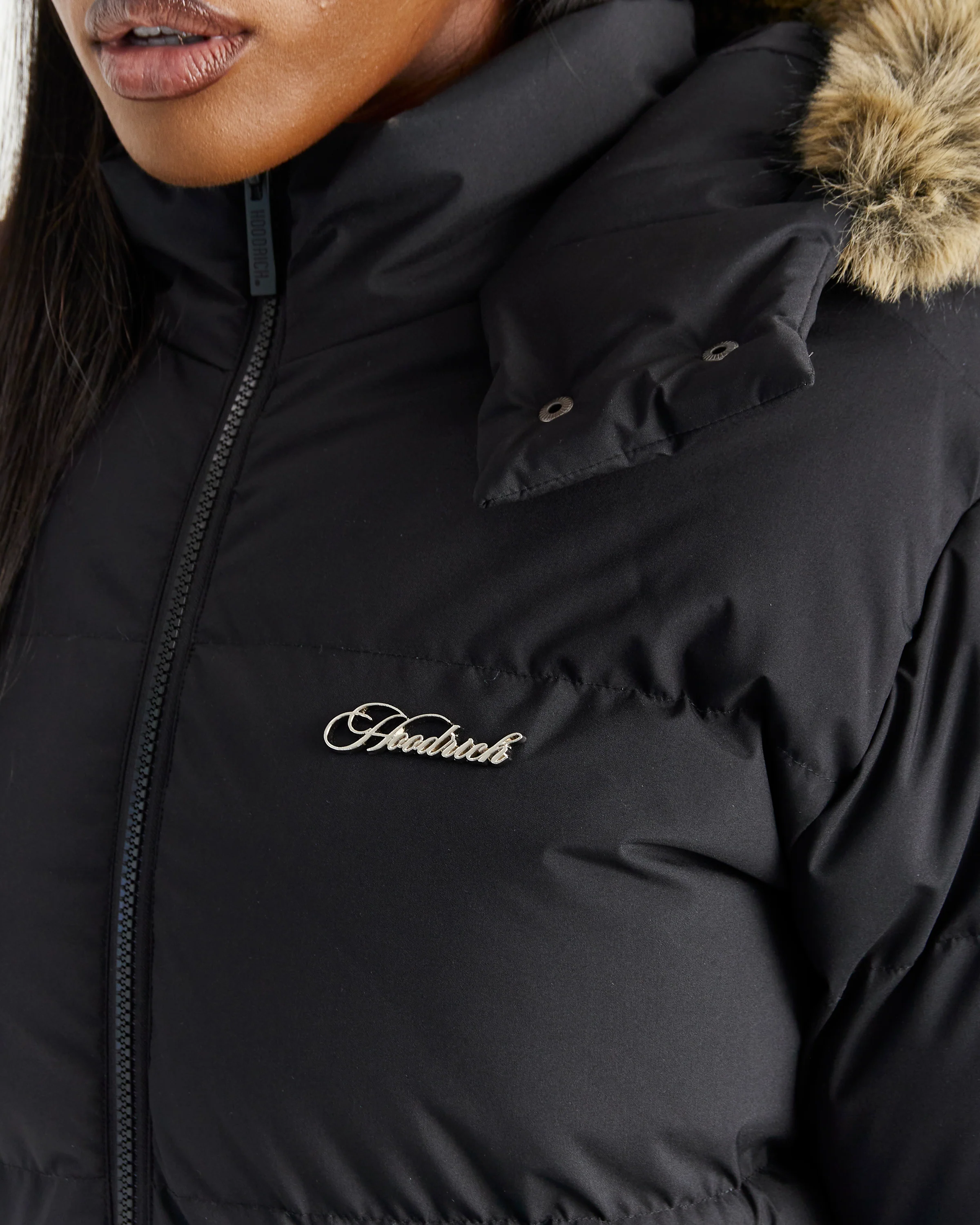 Script Hugo Longline Puffer - Black/Silver/Fur - Image 4