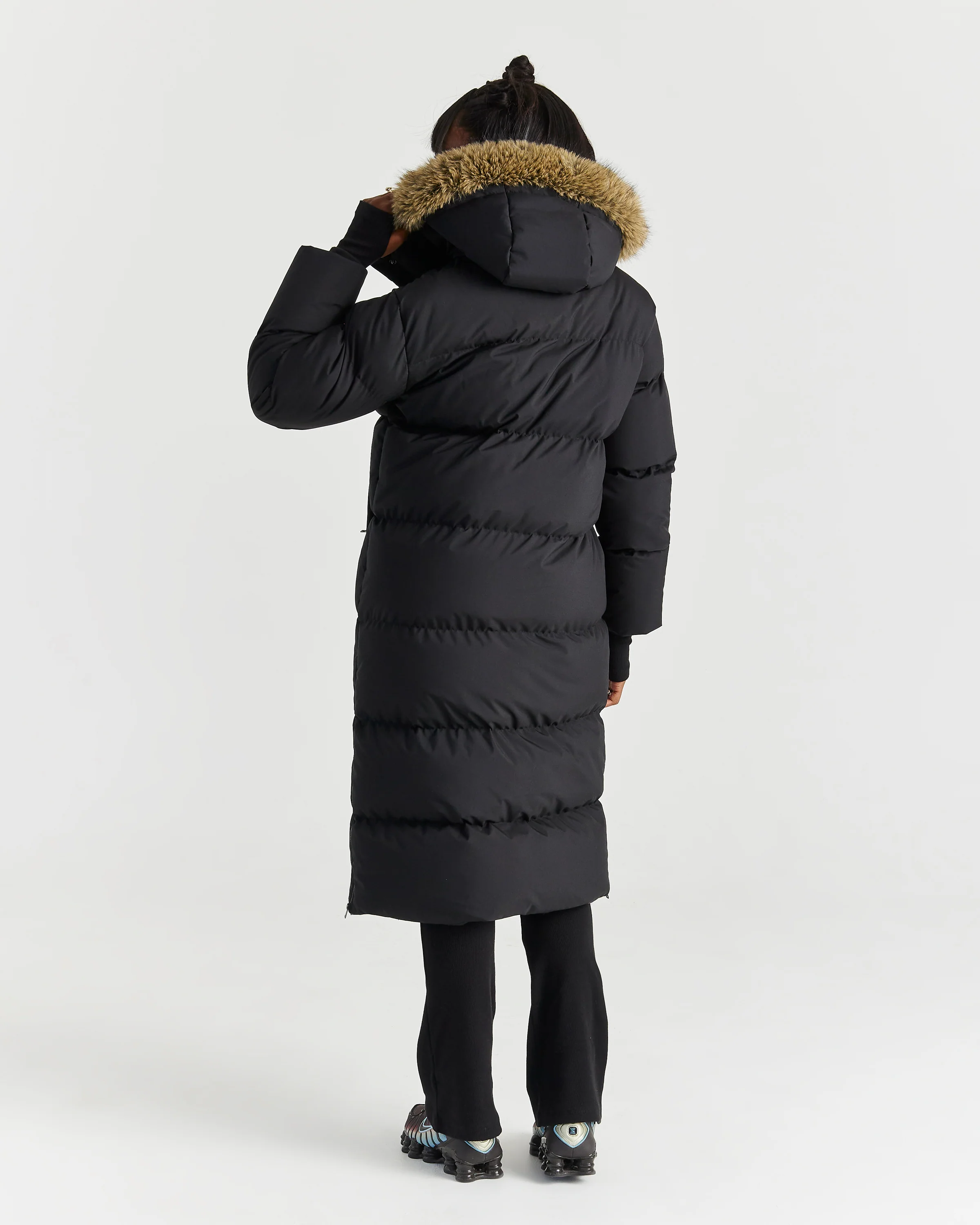 Script Hugo Longline Puffer - Black/Silver/Fur - Image 5
