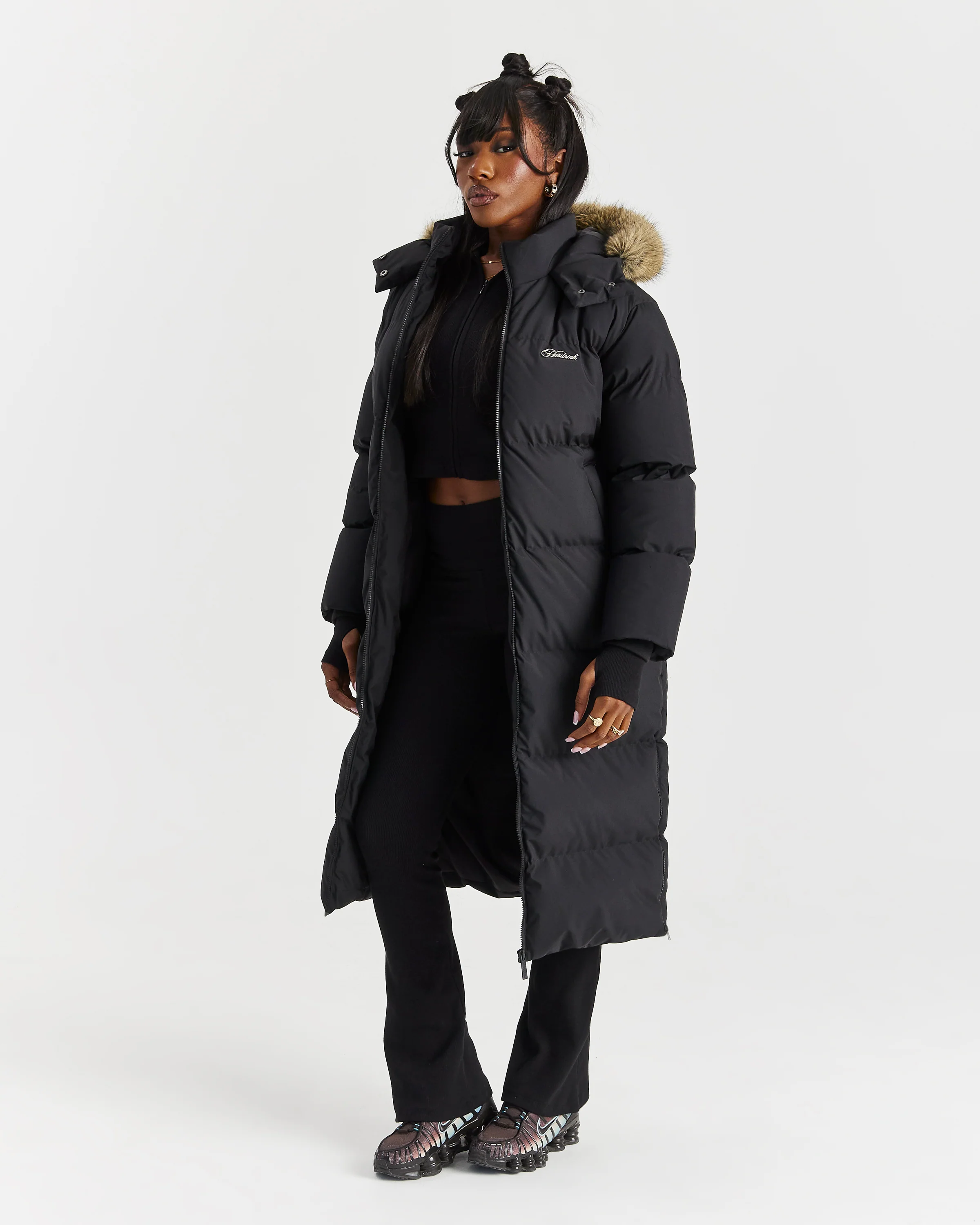 Script Hugo Longline Puffer - Black/Silver/Fur - Image 6