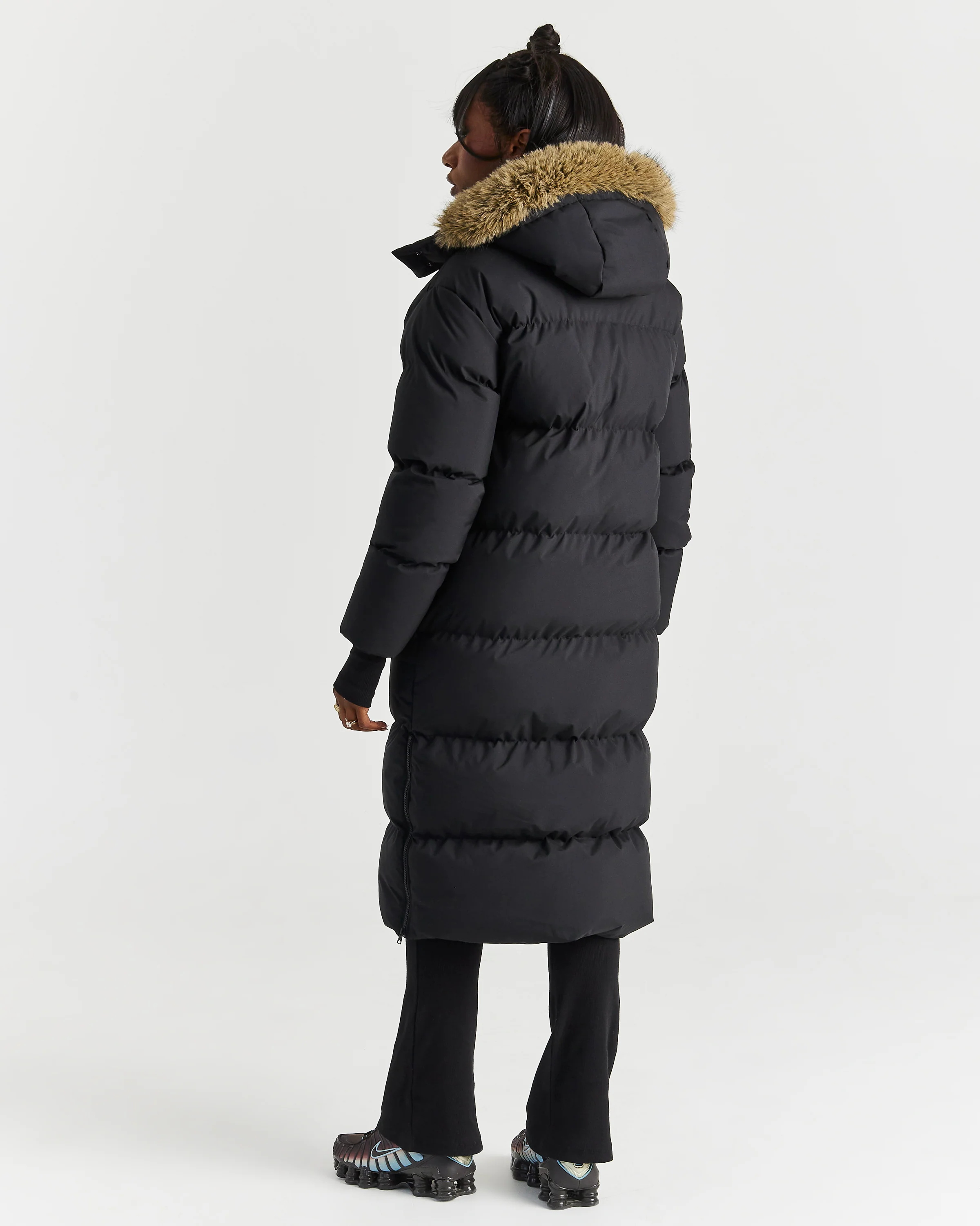 Script Hugo Longline Puffer - Black/Silver/Fur - Image 8