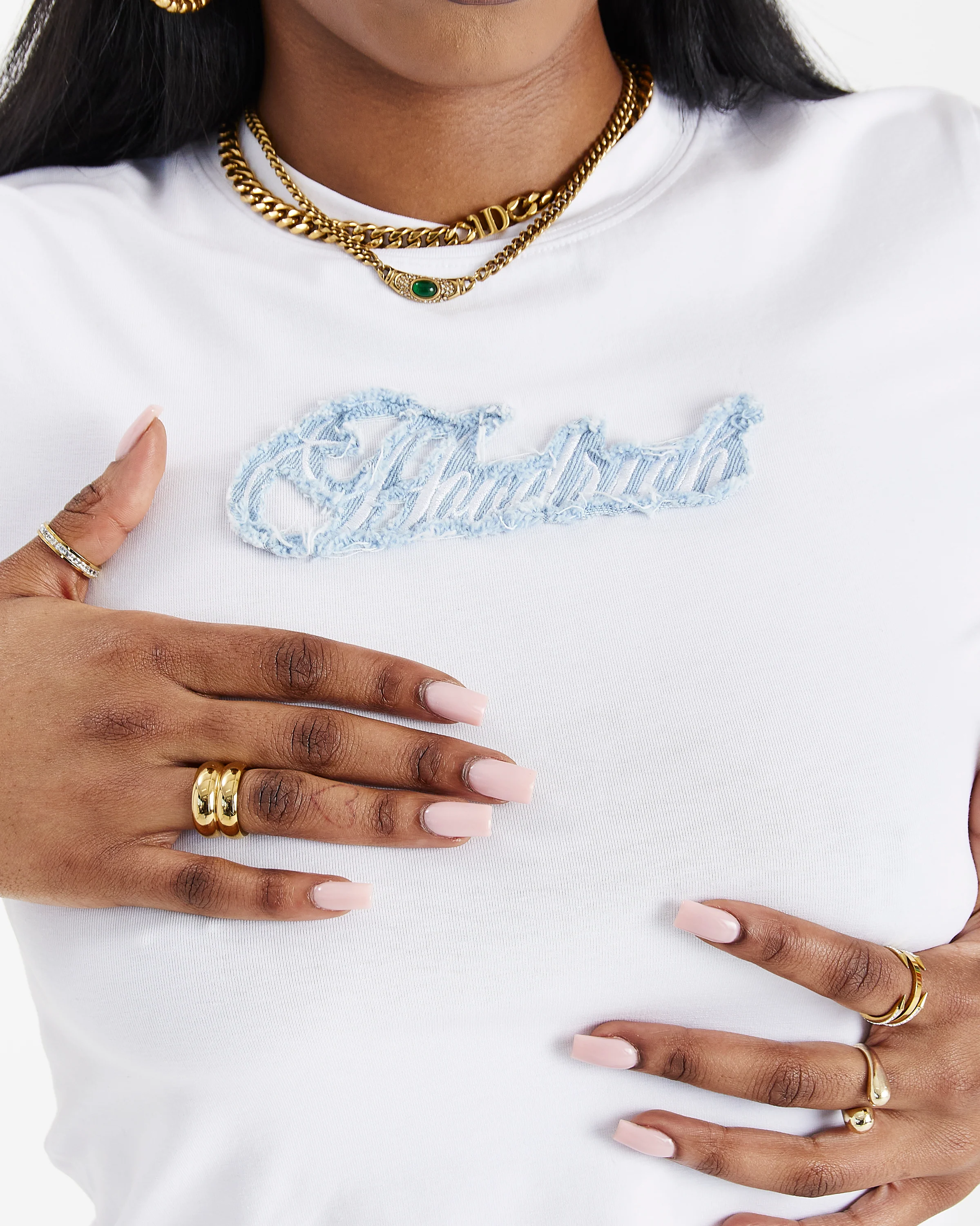 Script Slim Fit Tee - White/Light Blue - Image 3