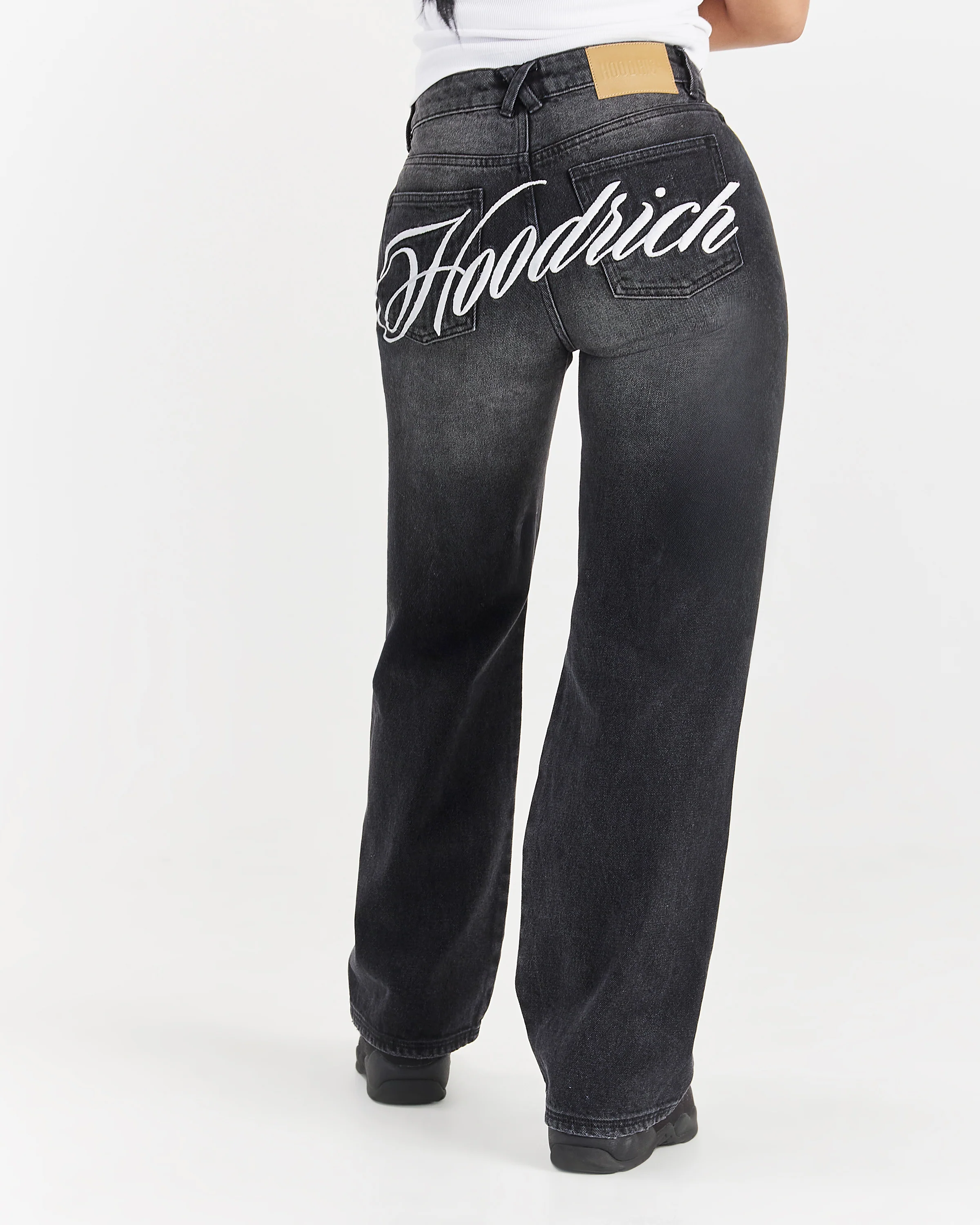 Script Wide Leg Jeans - Black Wash - Image 4