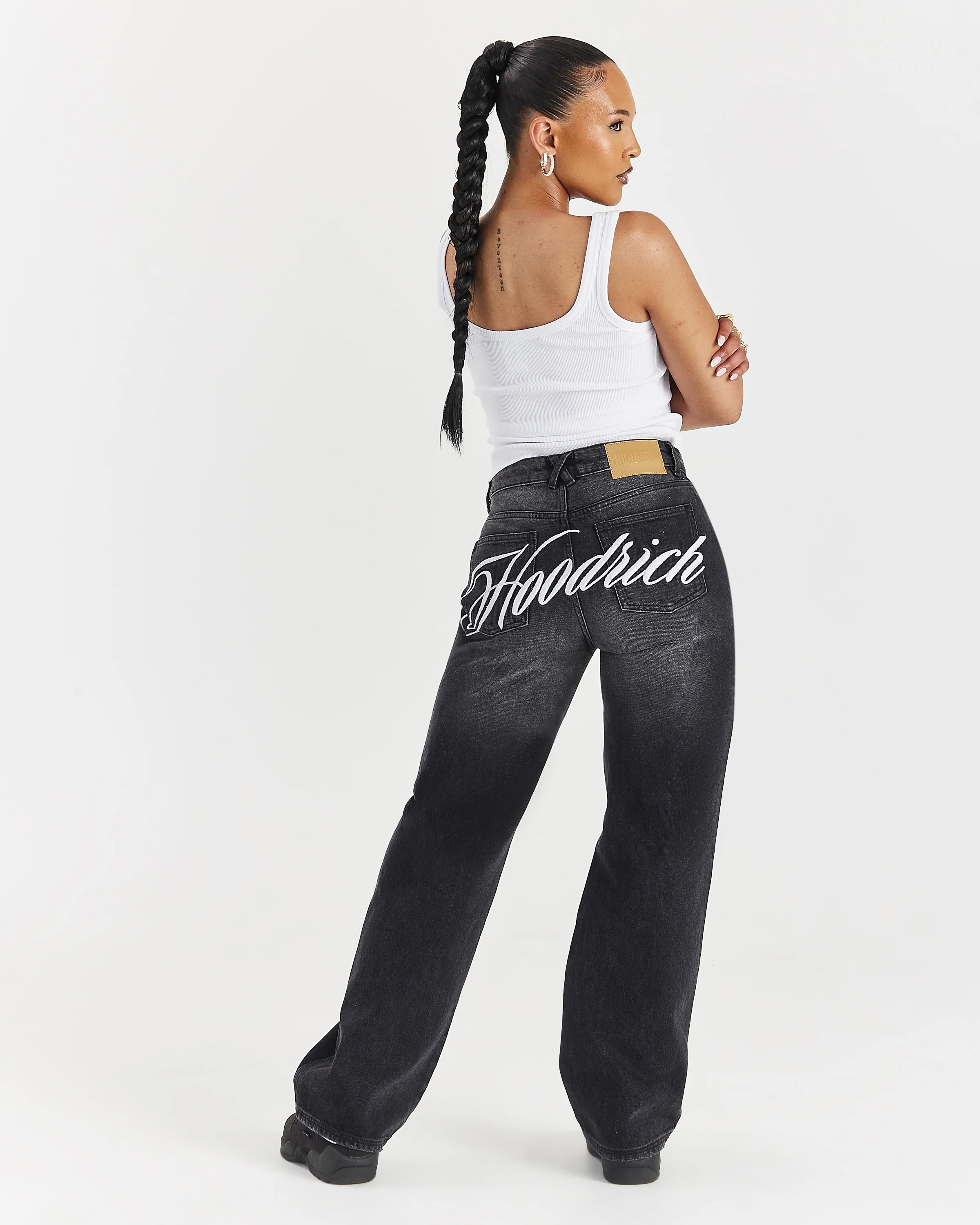 Script Wide Leg Jeans - Black Wash - Image 7