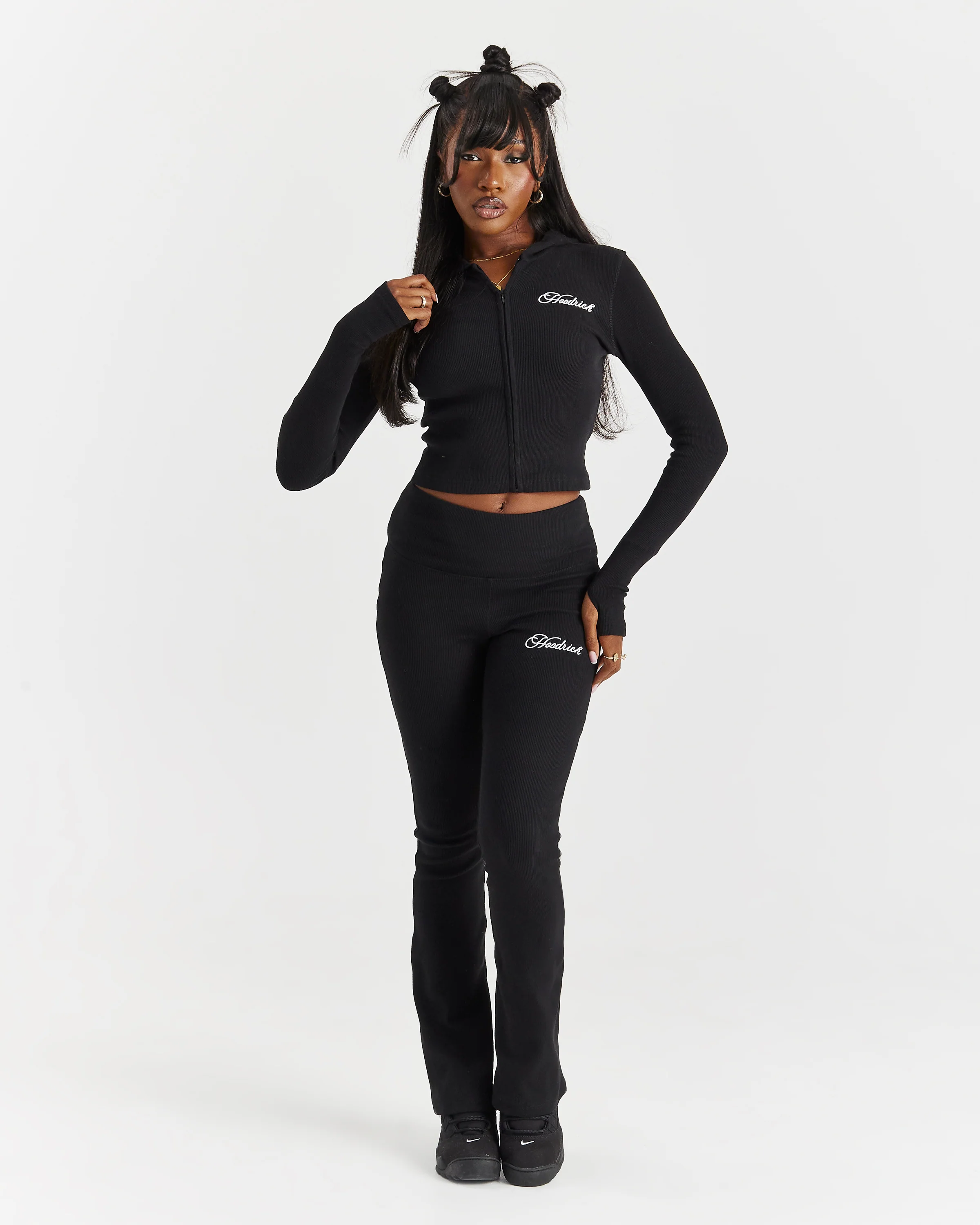 Selene Fitted Zip Hoodie - Black/White - Image 5