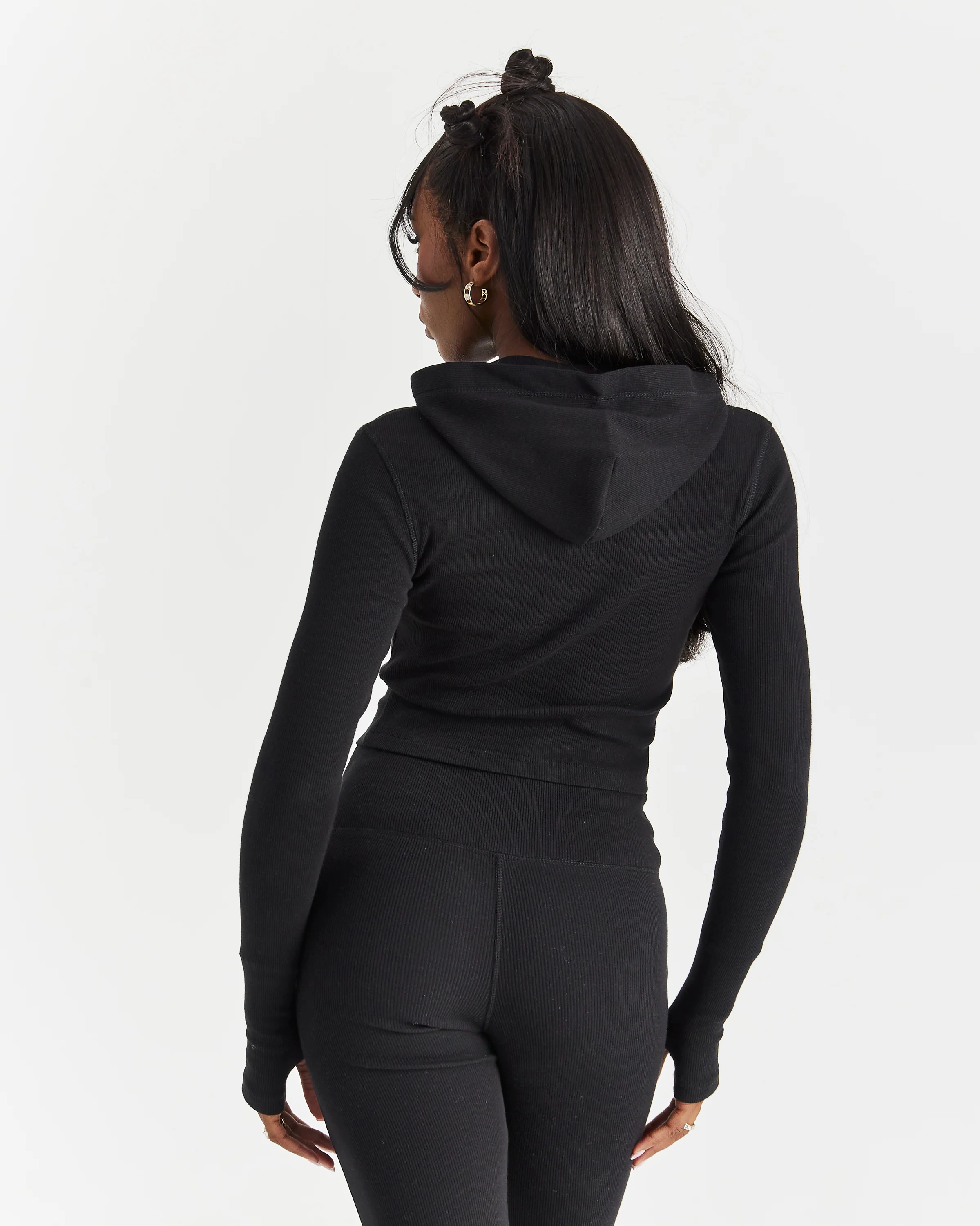 Selene Fitted Zip Hoodie - Black/White - Image 7