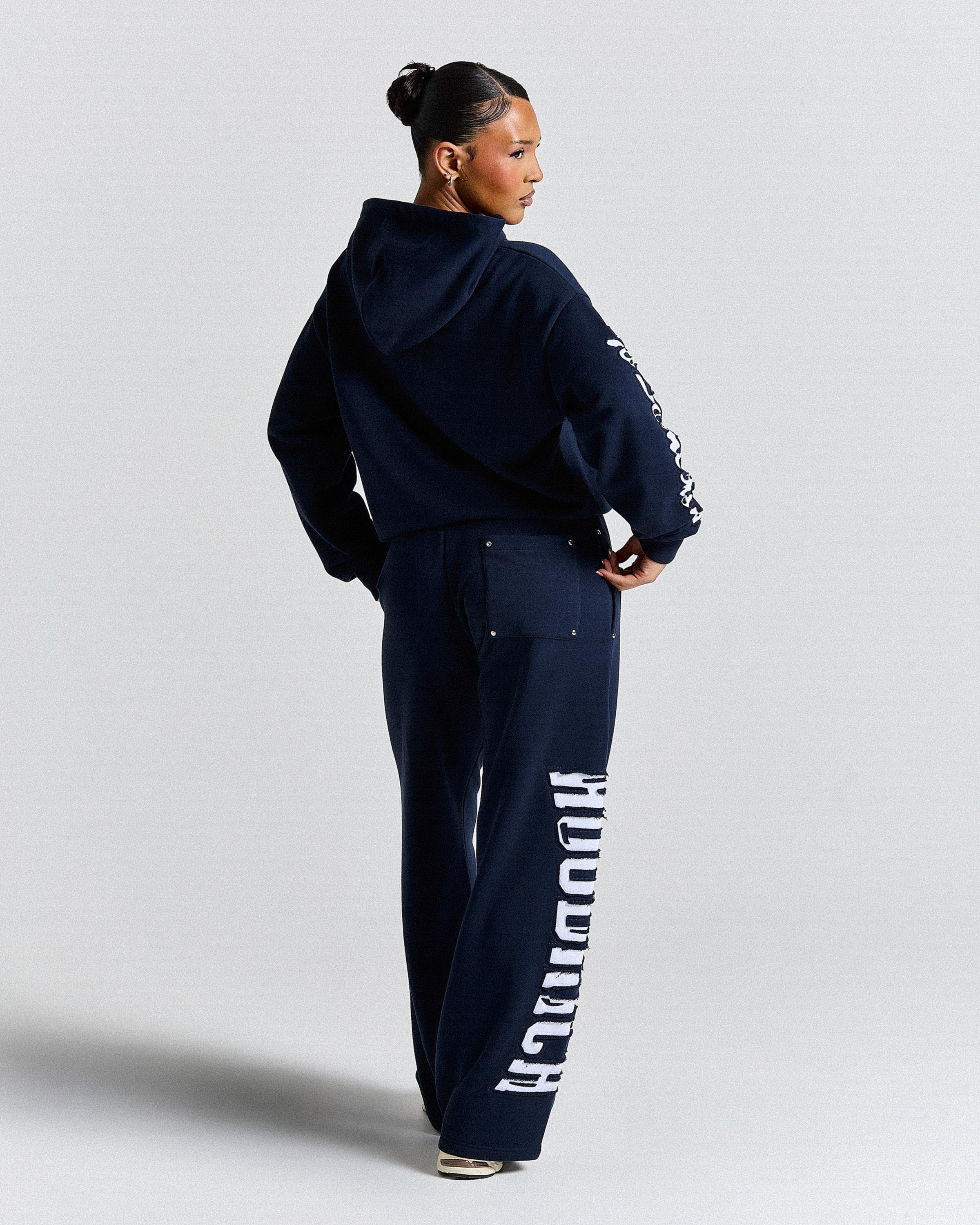 The Winner's Circle Siren Low Rise Oversize Wide Leg Joggers - Navy/White - Image 4