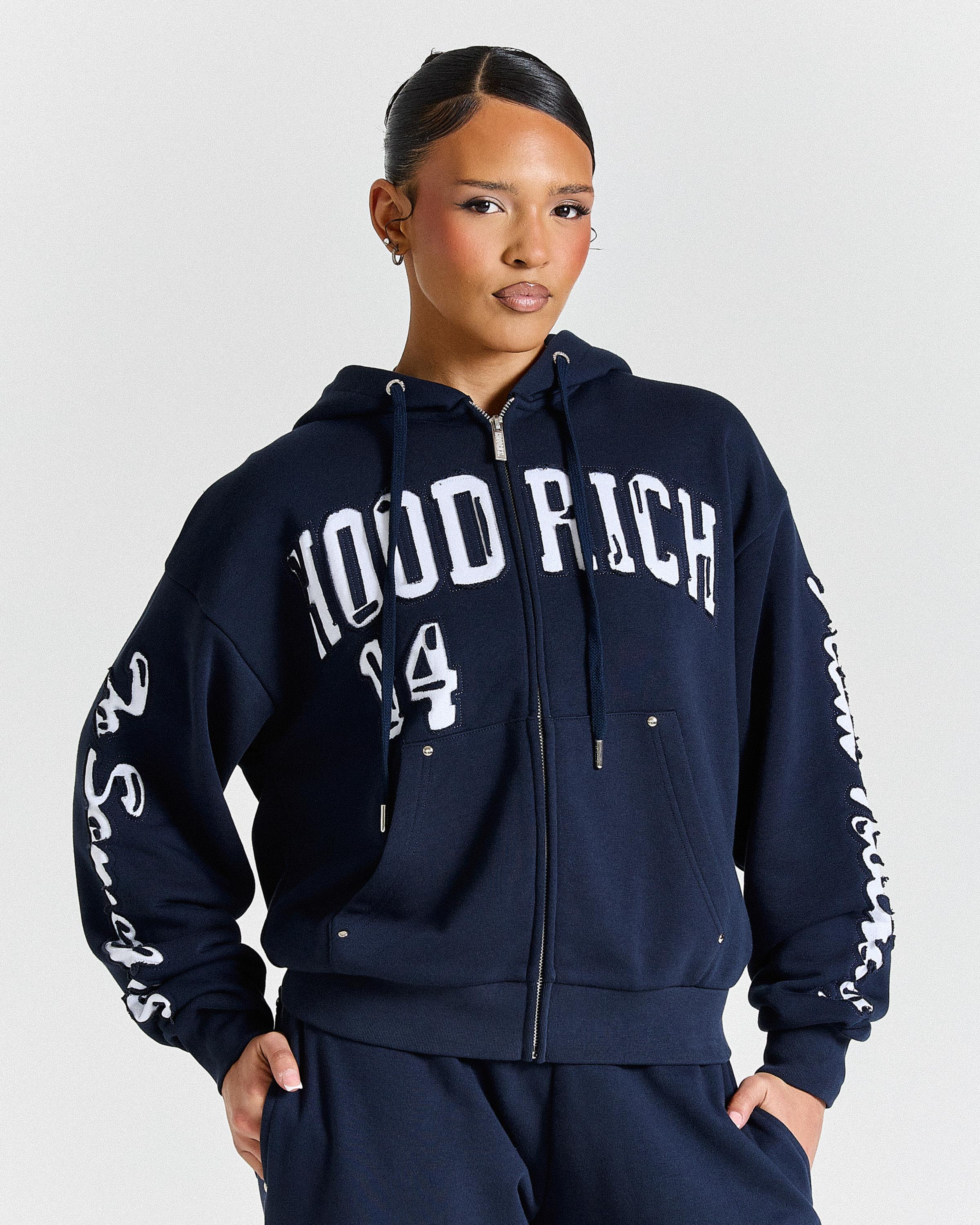The Winner's Circle Siren Mid-length Zip Hoodie - Navy/White - Image 4