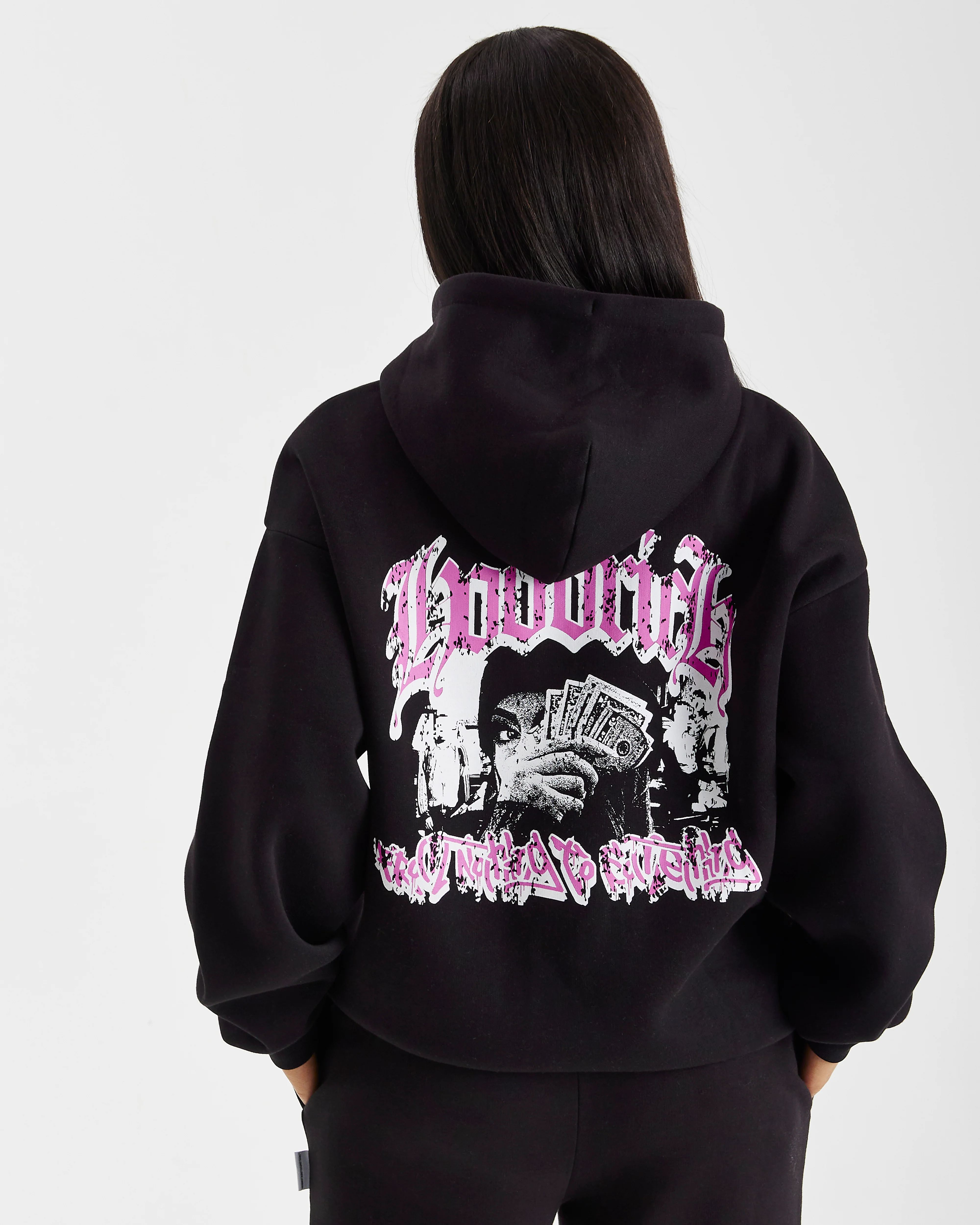 Sketch Money Oversized Hoodie - Black/White/Pink - Image 2