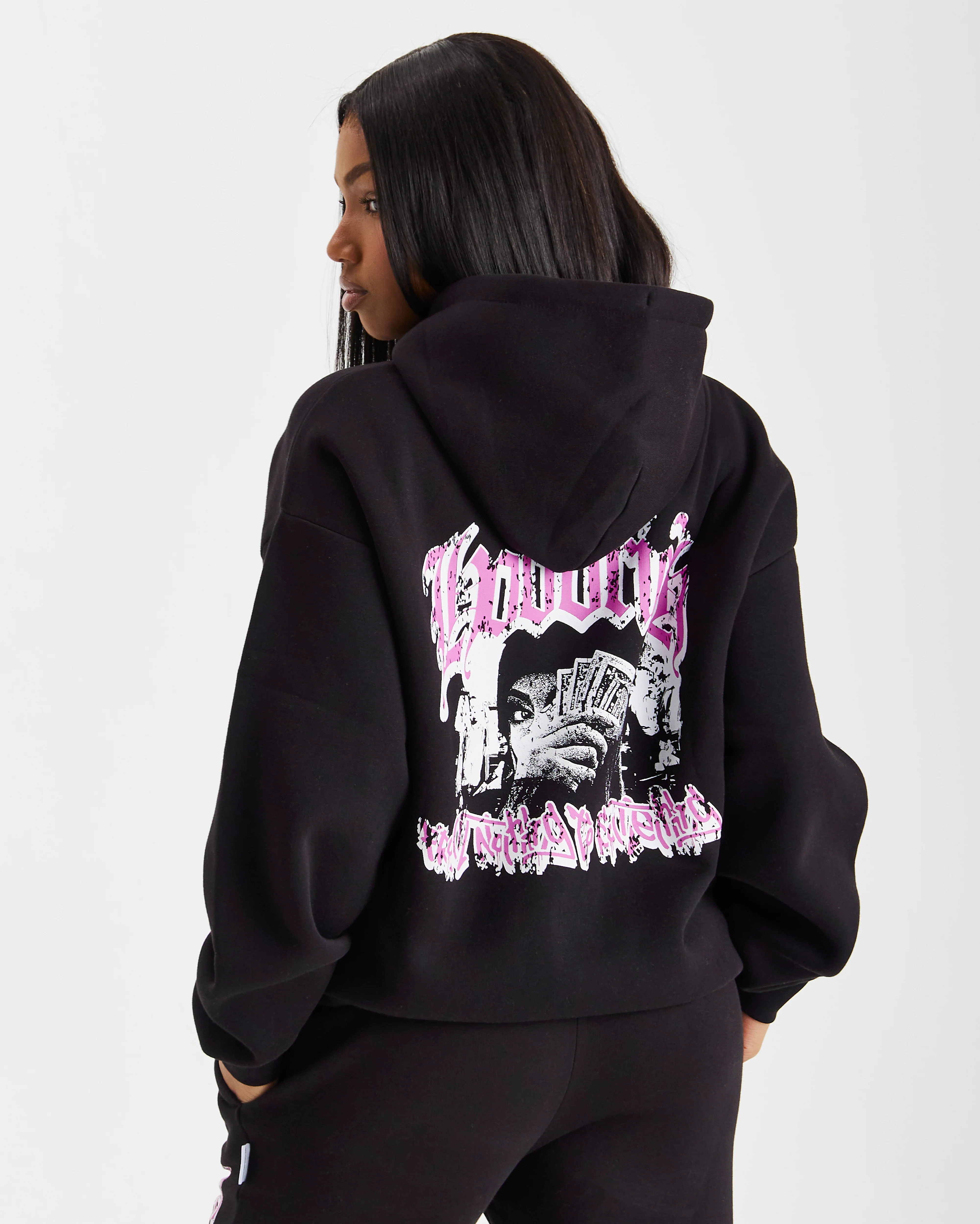 Sketch Money Oversized Hoodie - Black/White/Pink - Image 4