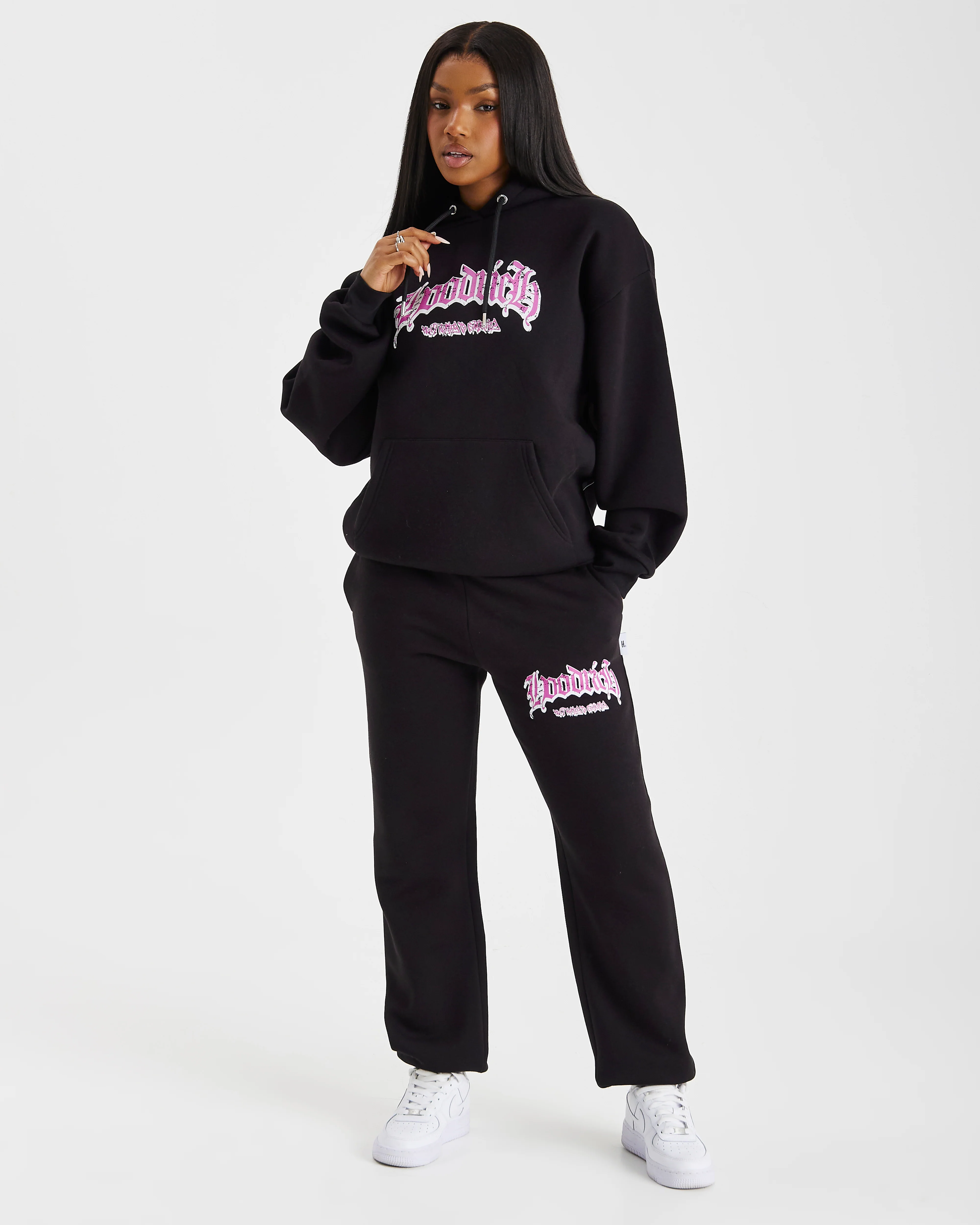 Sketch Money Oversized Hoodie - Black/White/Pink - Image 5