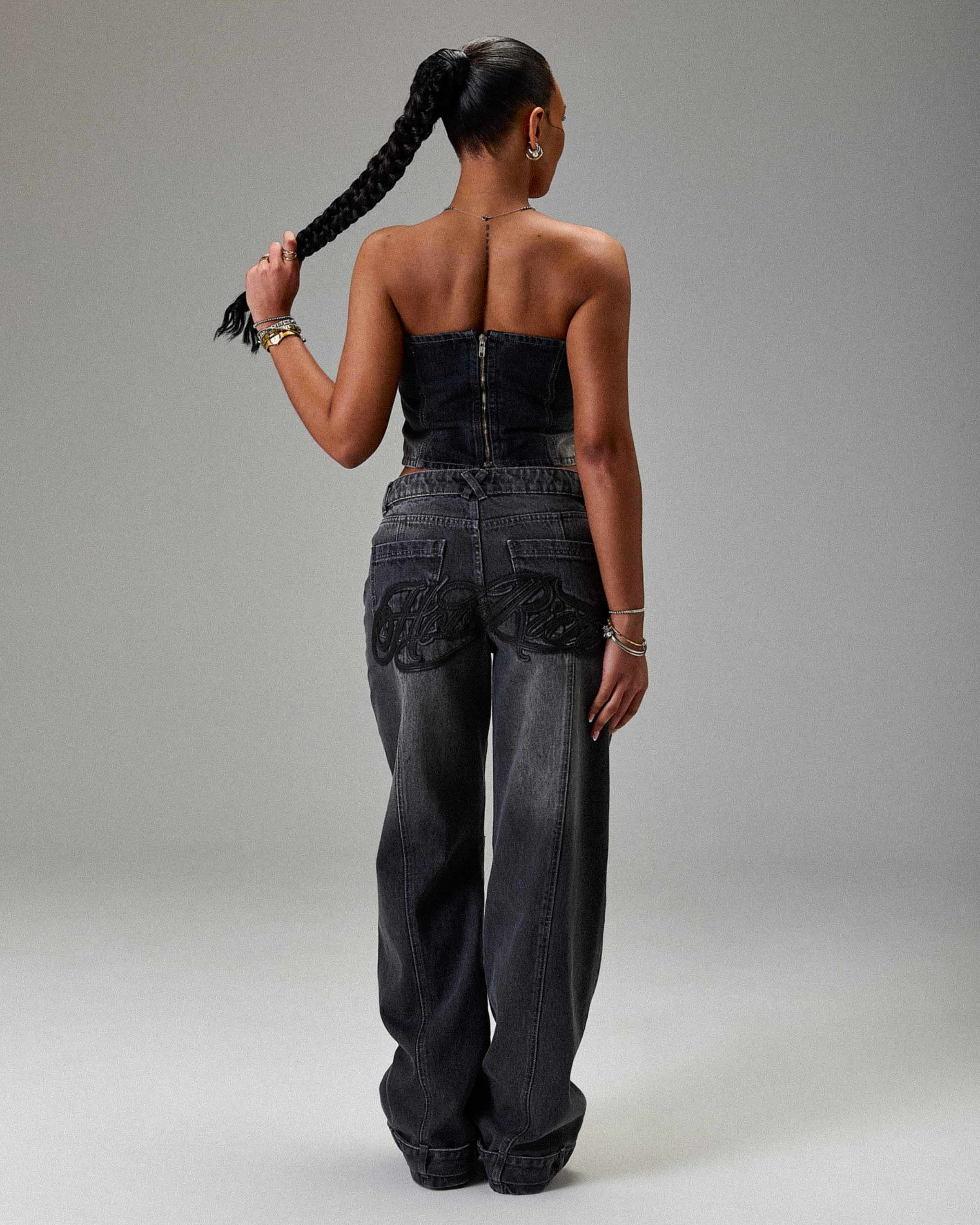 The Winner's Circle Solace Wide Leg Cargo Jeans - Grey/Black - Image 3