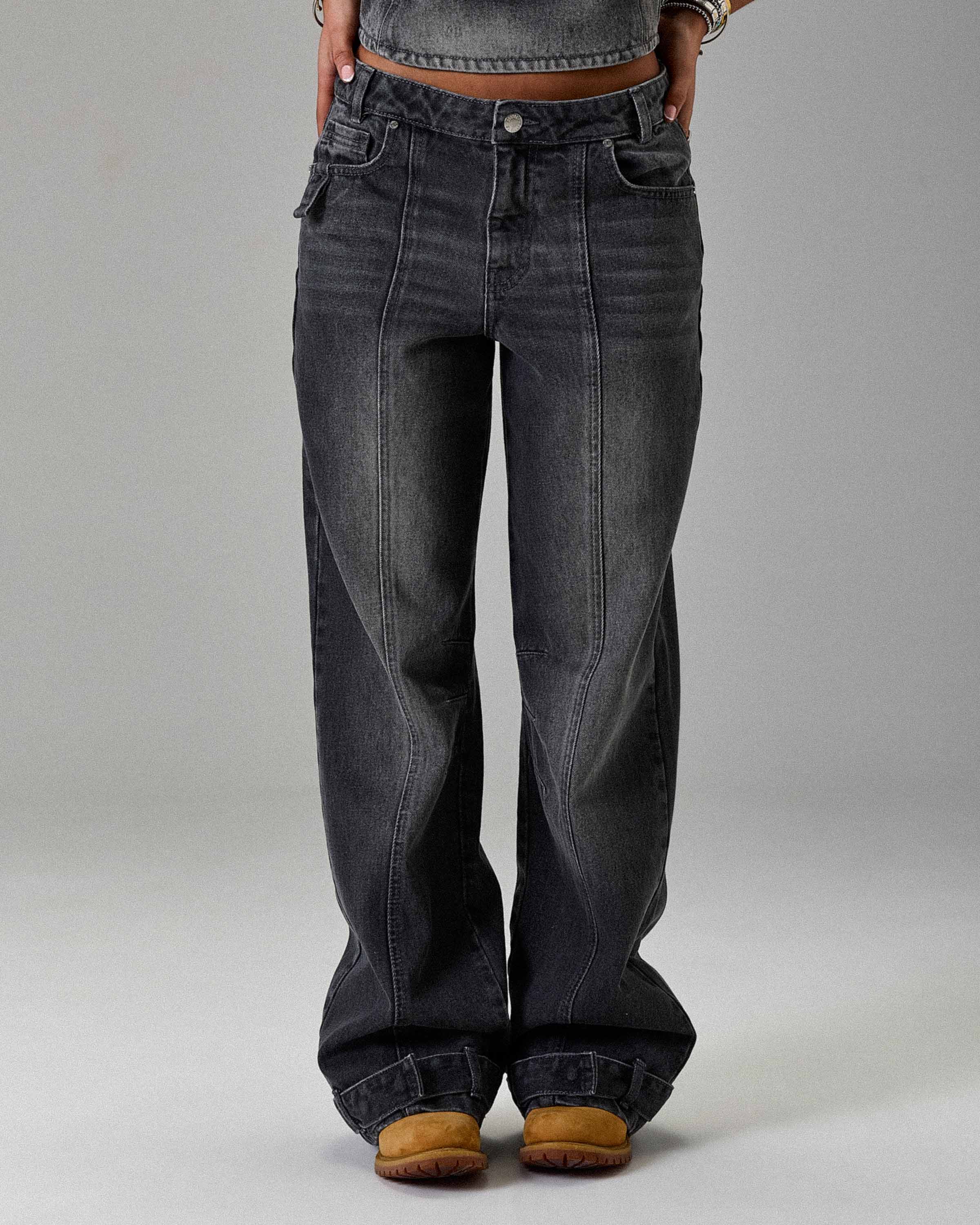 The Winner's Circle Solace Wide Leg Cargo Jeans - Grey/Black - Image 5