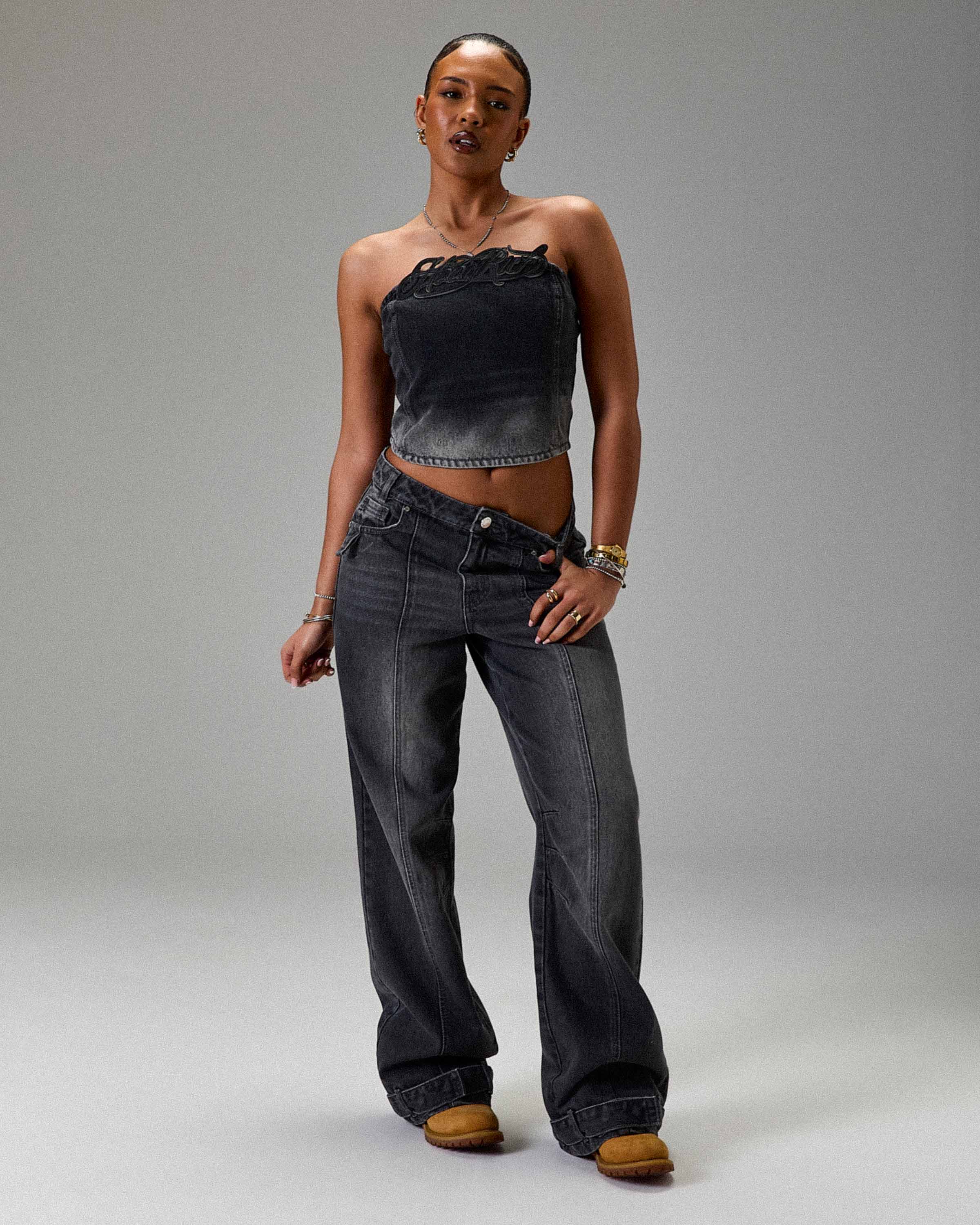 The Winner's Circle Solace Wide Leg Cargo Jeans - Grey/Black - Image 8