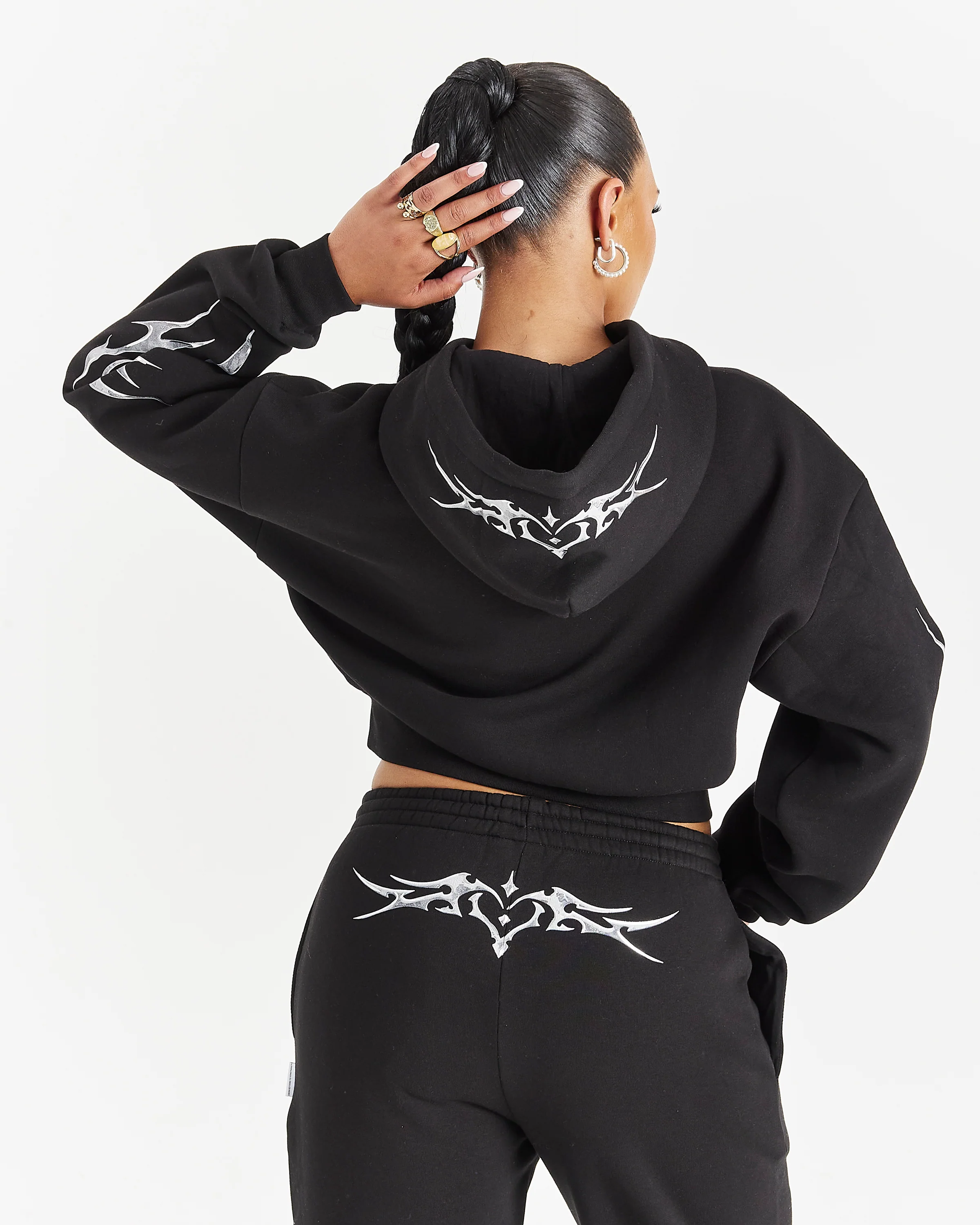 Spark Boxy Zip Hoodie - Black/Silver - Image 6