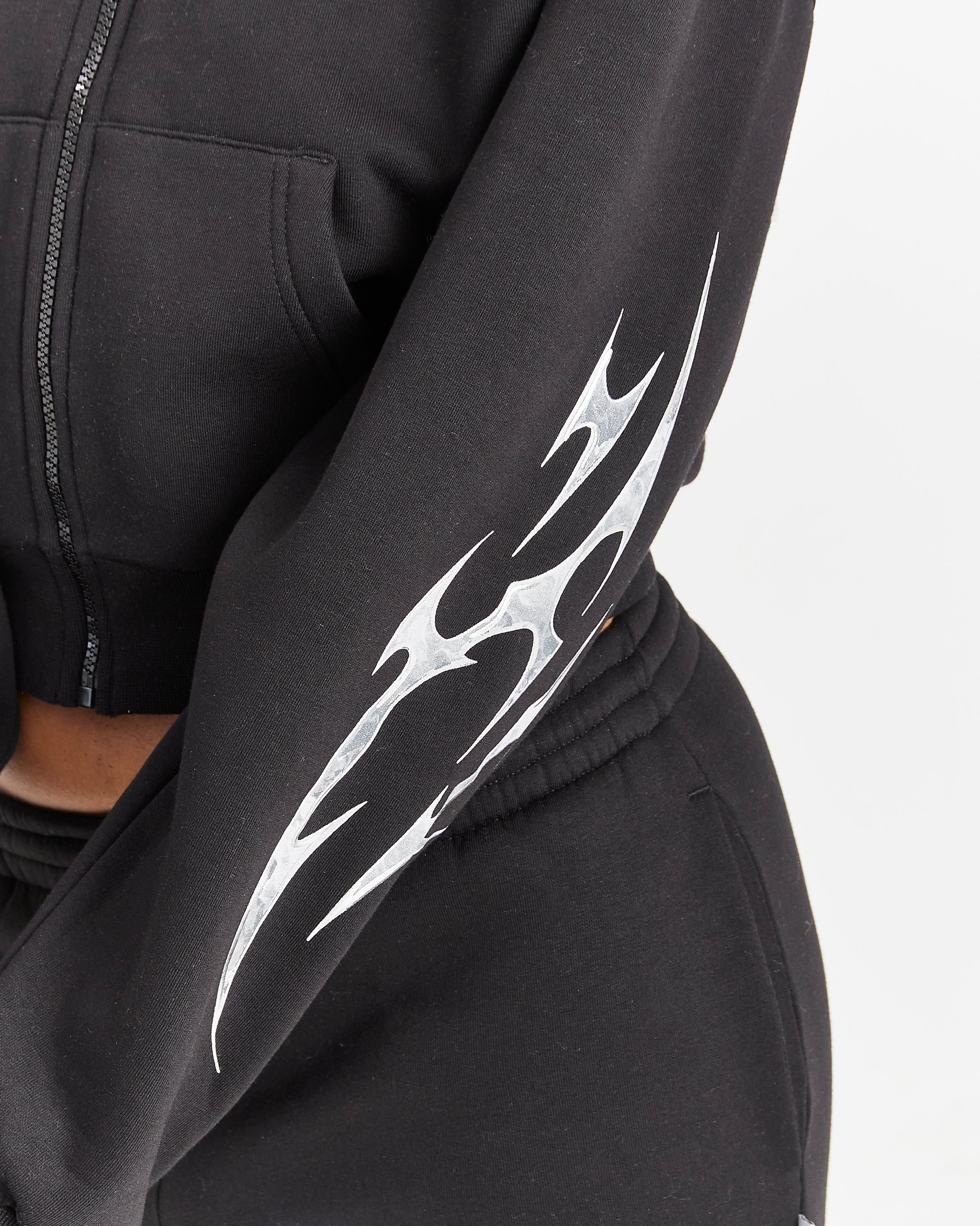 Spark Boxy Zip Hoodie - Black/Silver - Image 8