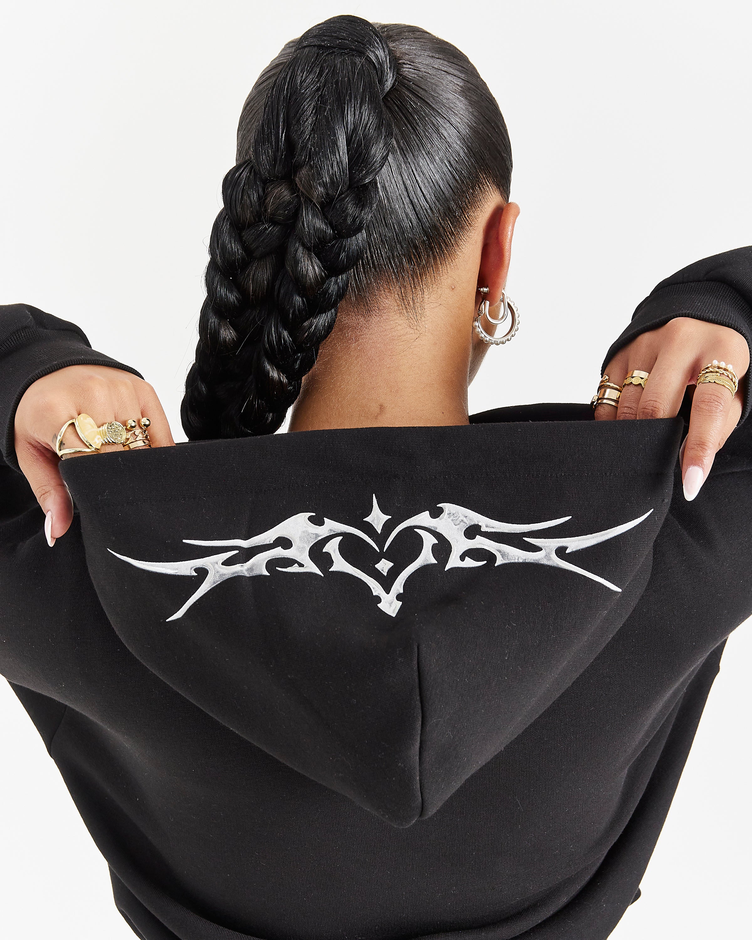 Spark Boxy Zip Hoodie - Black/Silver - Image 9
