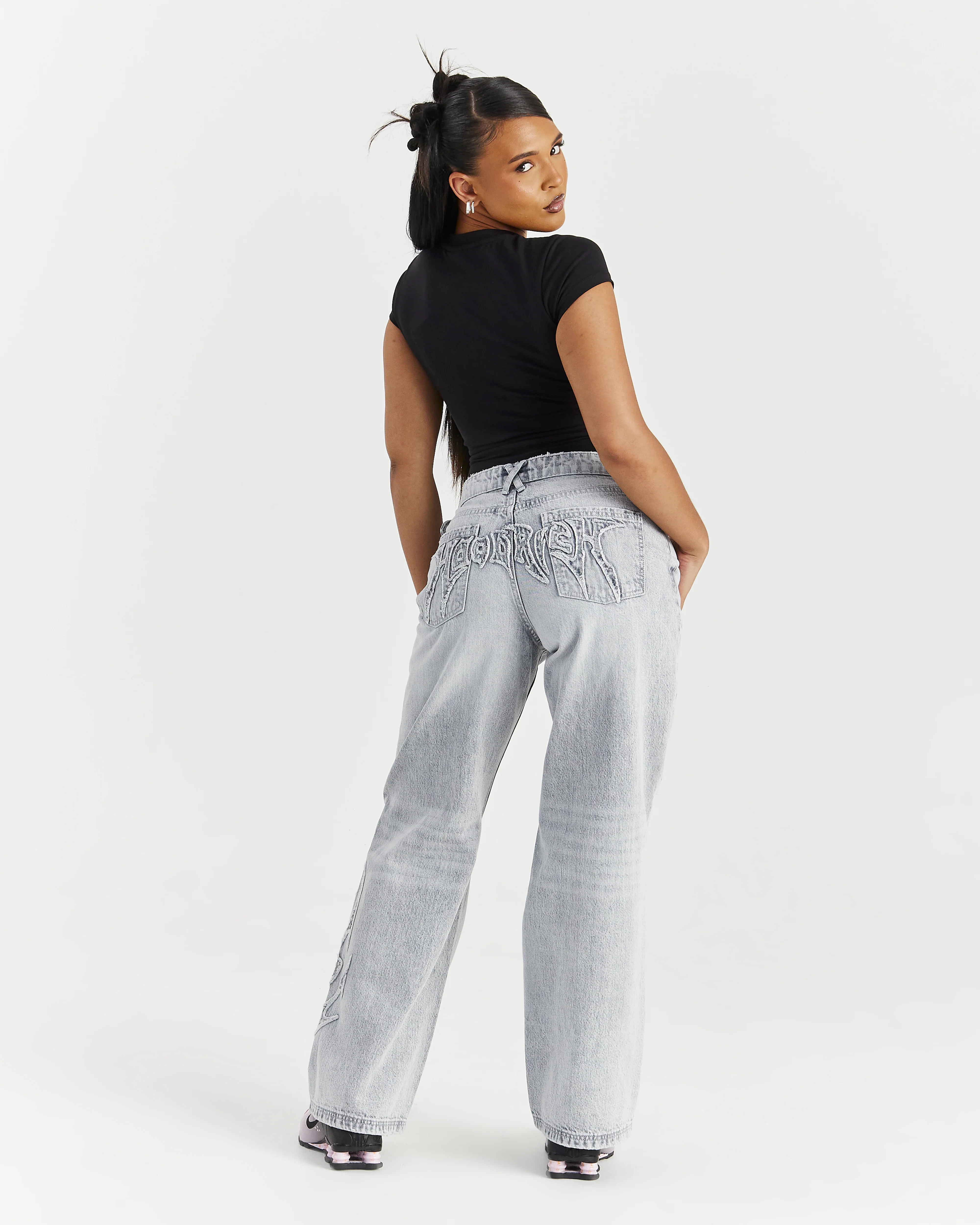 Spark Wide Leg Jeans - Light Grey Wash - Image 7