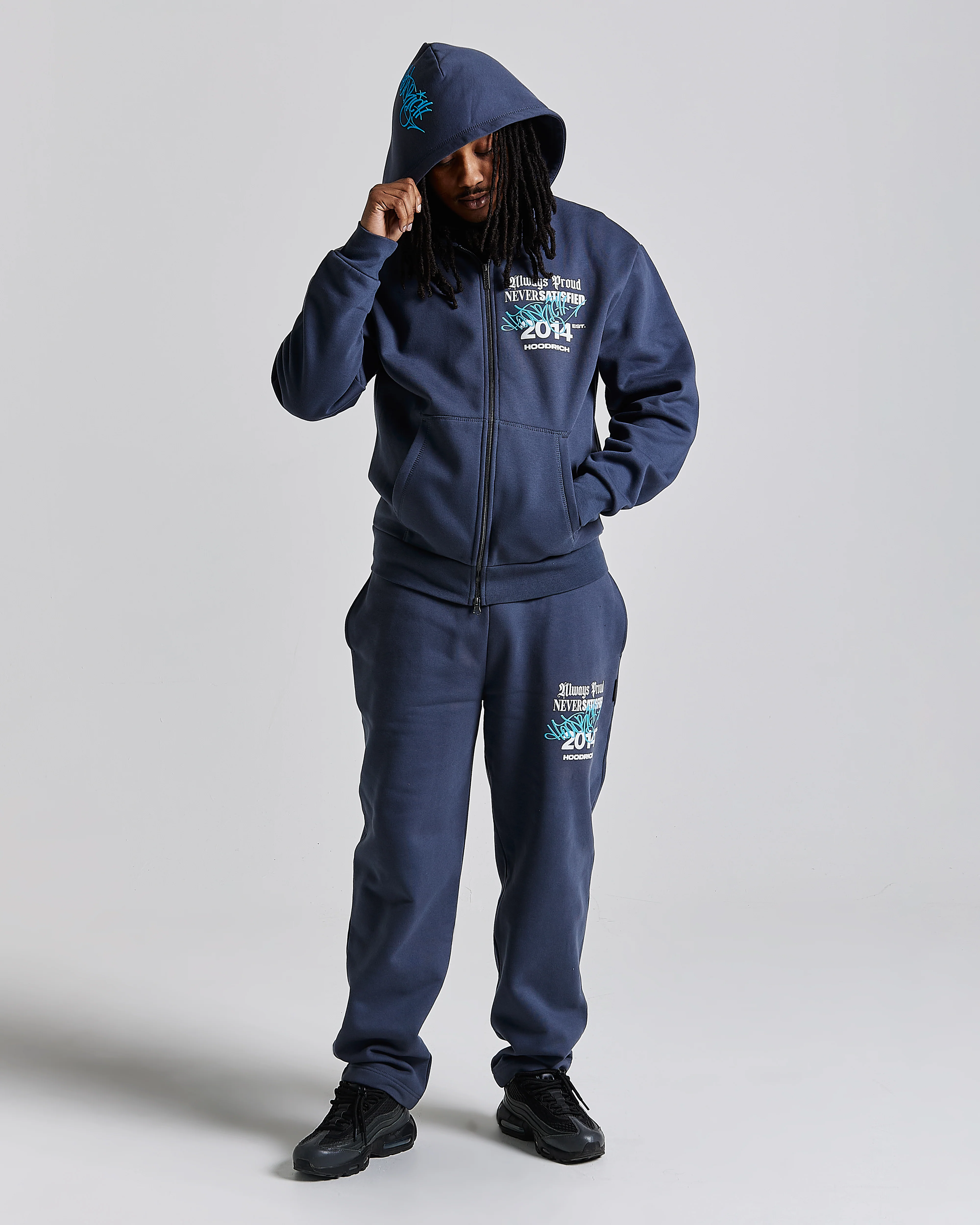 Stamp Tag Oversized Zip Hoodie - Blue/White - Image 3