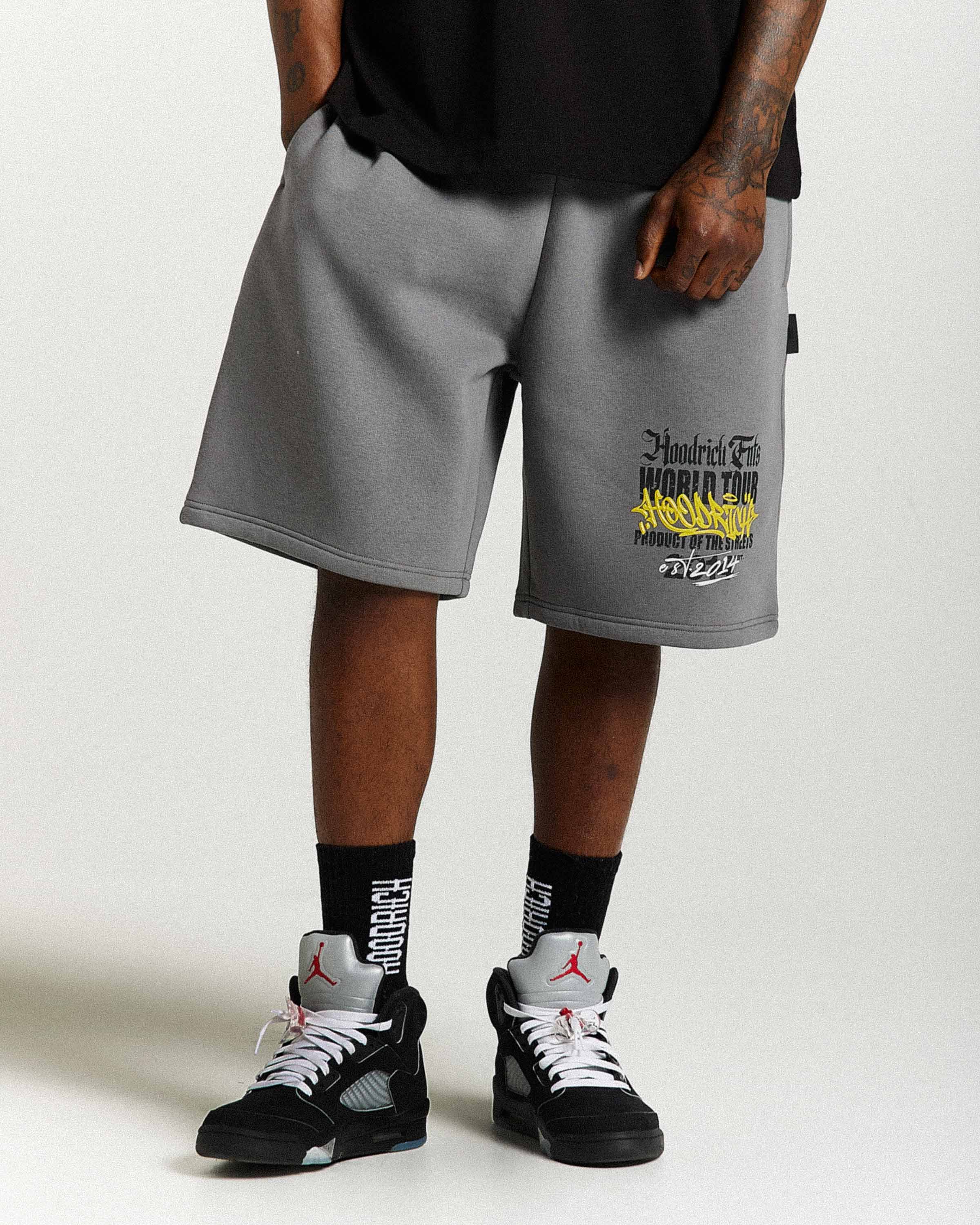 Stamp Tour Oversized Shorts - Grey/Black/Yellow - Image 3