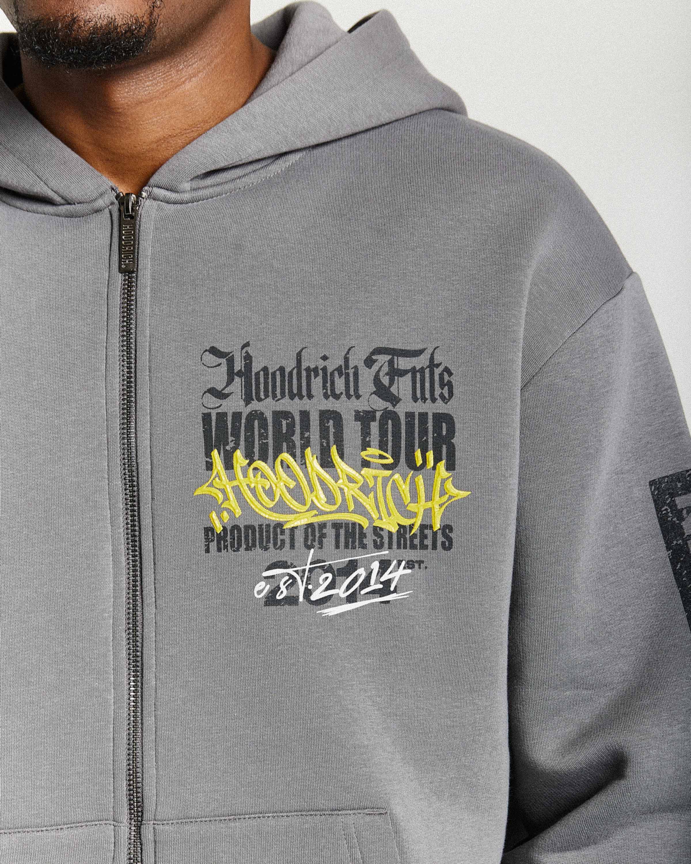 Stamp Tour Oversized Zip Hoodie - Grey/Black/Yellow - Image 7