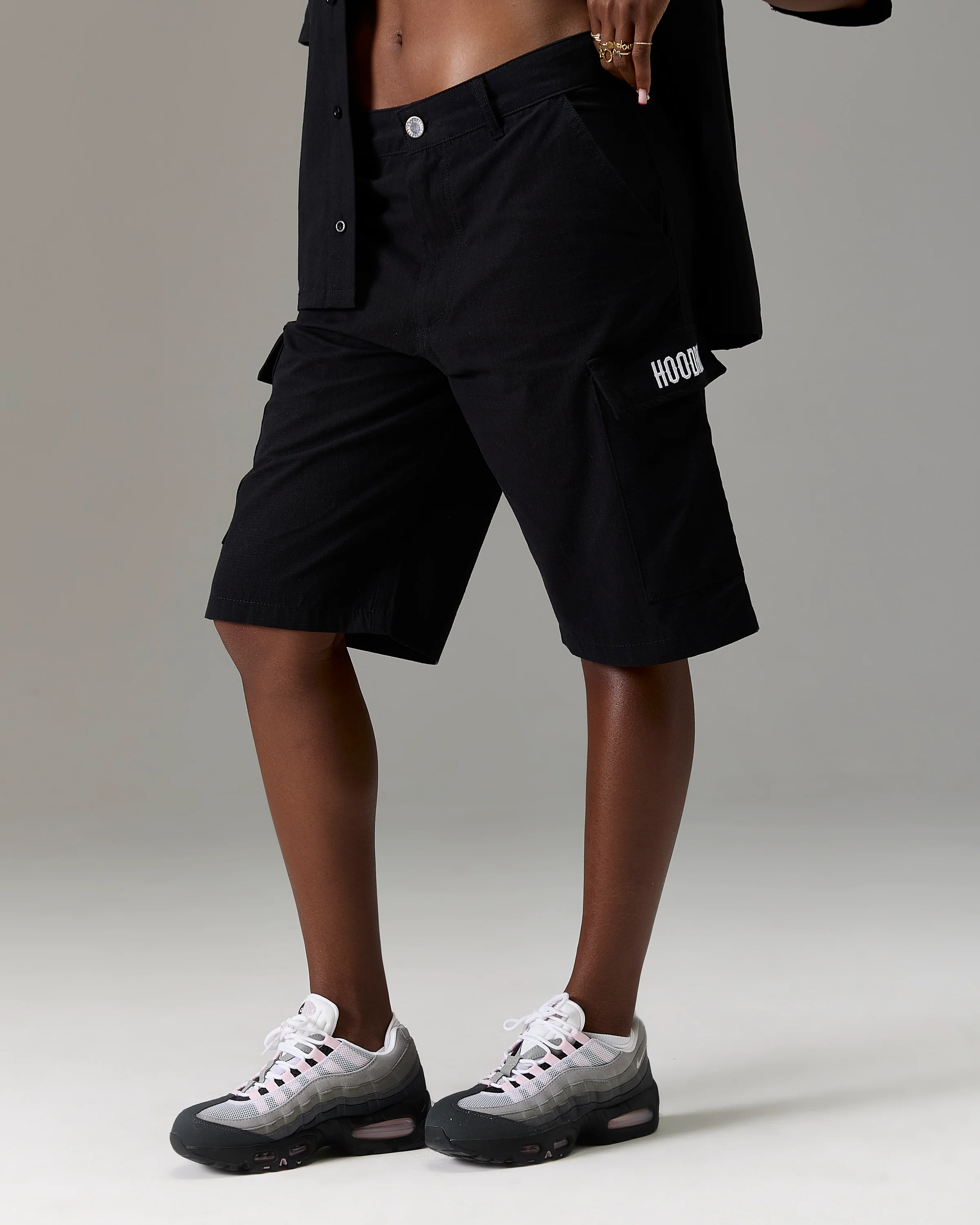 The Winner's Circle Ripstop Cargo Shorts - Black/White - Image 4