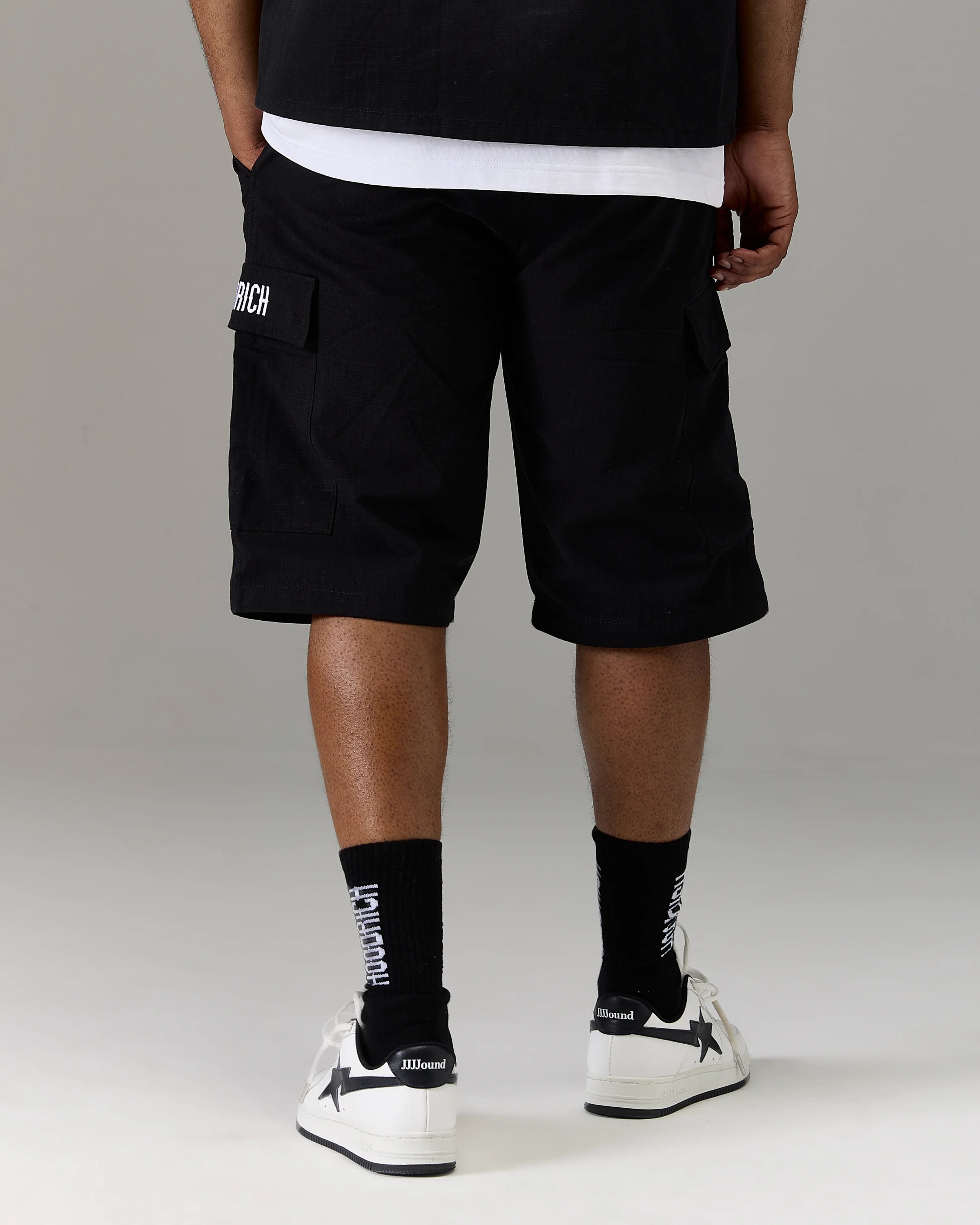 The Winner's Circle Ripstop Cargo Shorts - Black/White - Image 8