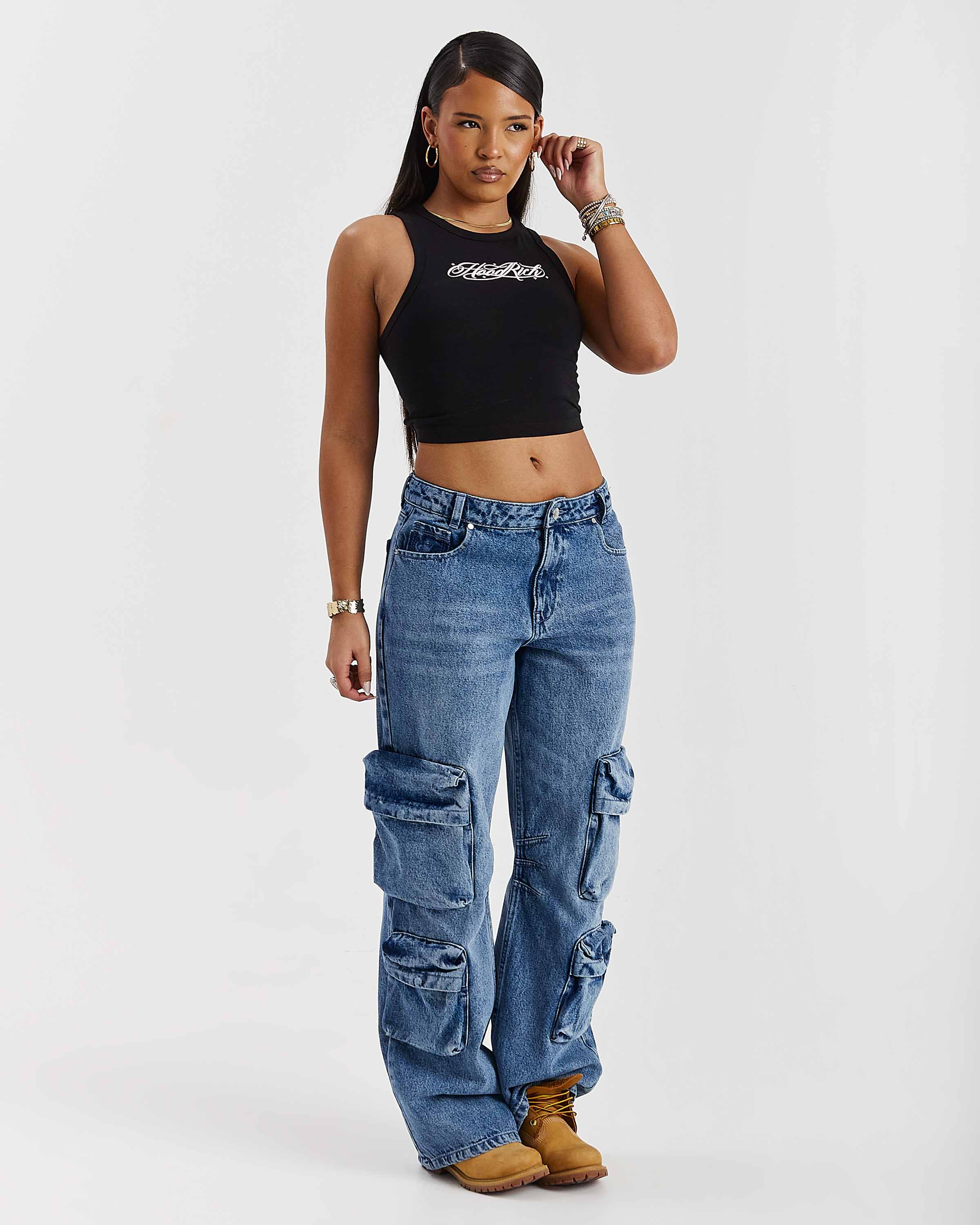 Token Wide Leg Cargo Jeans - Washed Mid Blue - Image 12