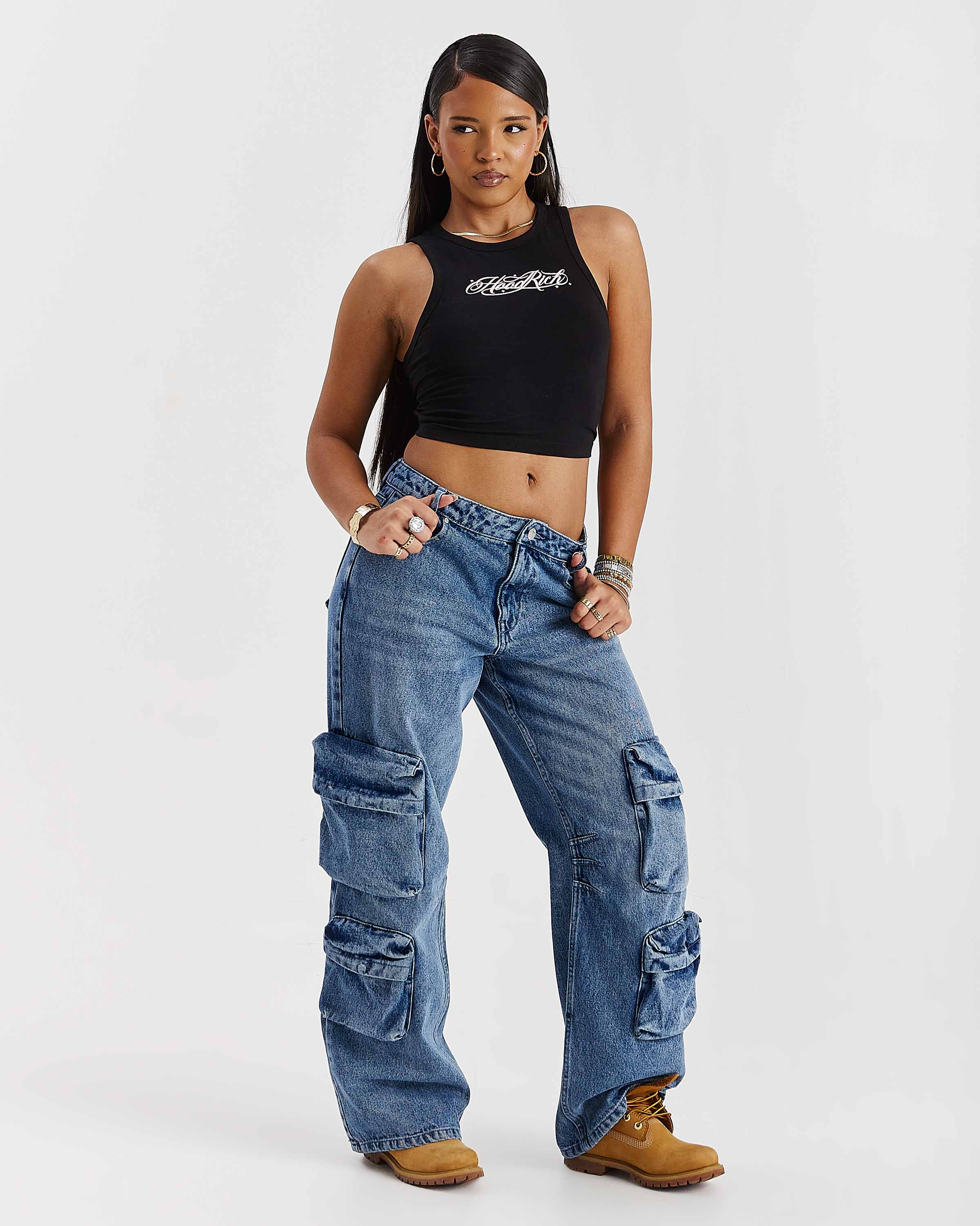 Token Wide Leg Cargo Jeans - Washed Mid Blue - Image 13