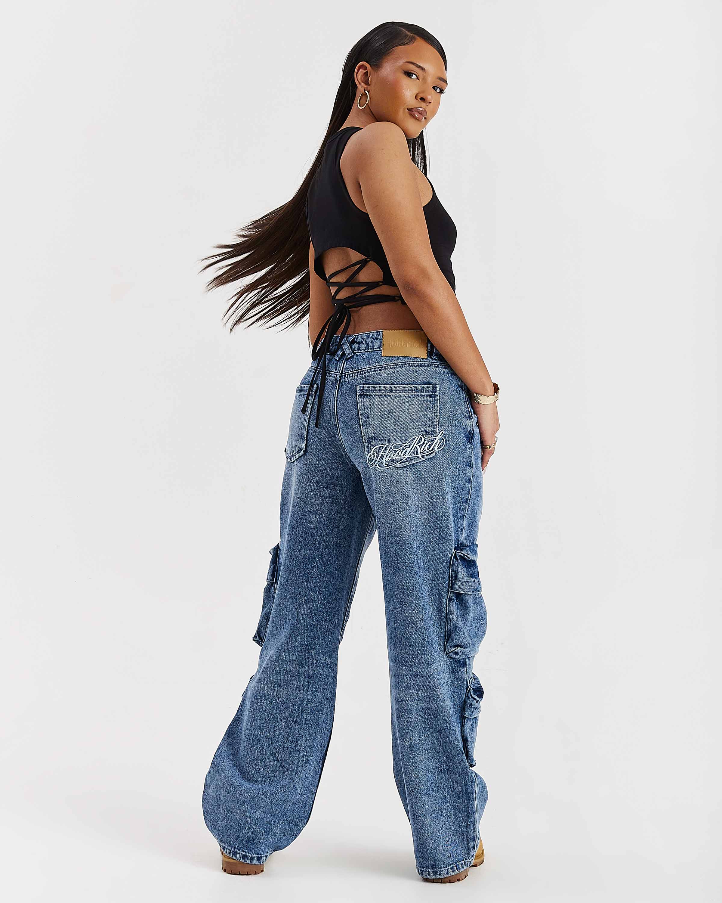Token Wide Leg Cargo Jeans - Washed Mid Blue - Image 7